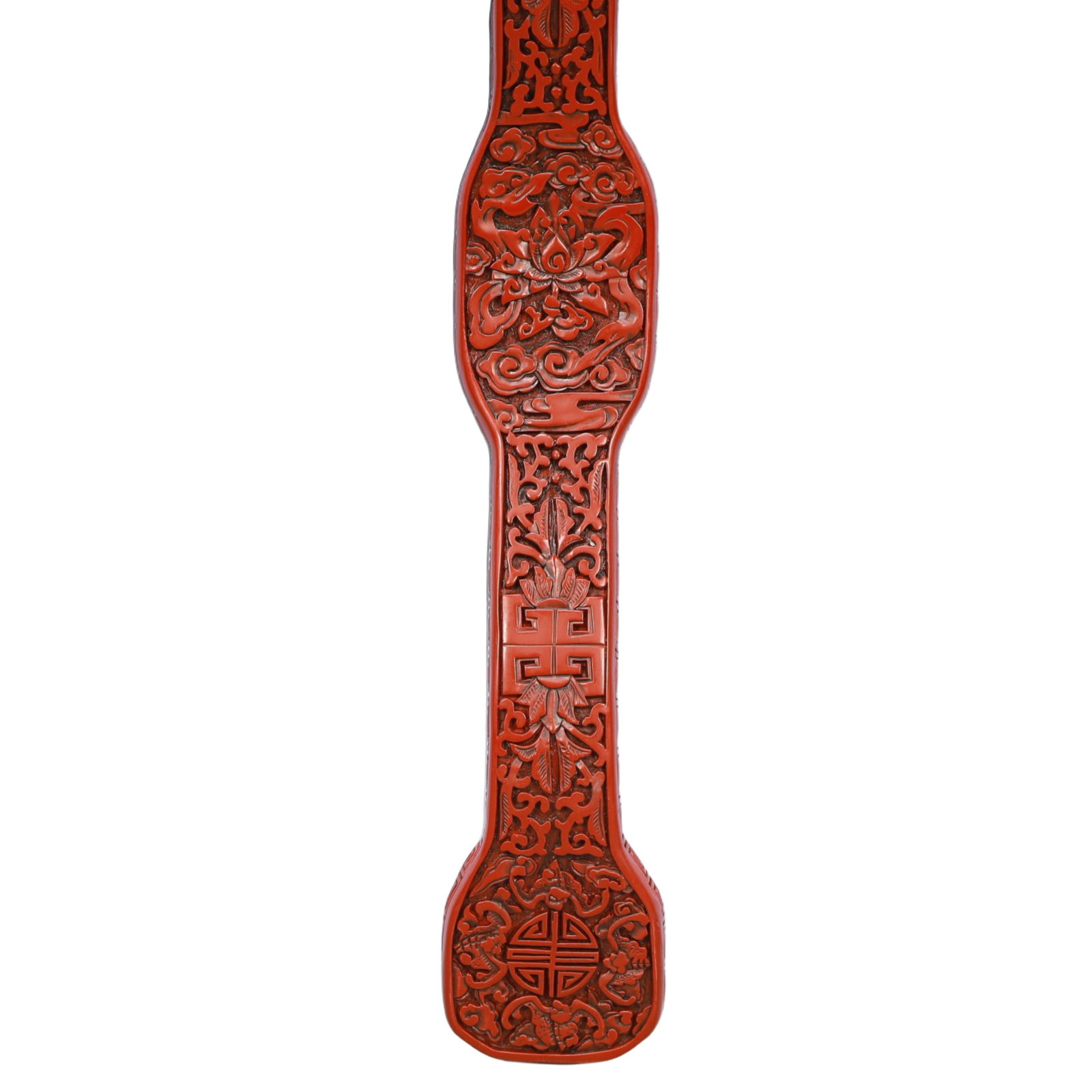A Huge Carved Red Lacquer Dragon Pattern Ruyi - 7
