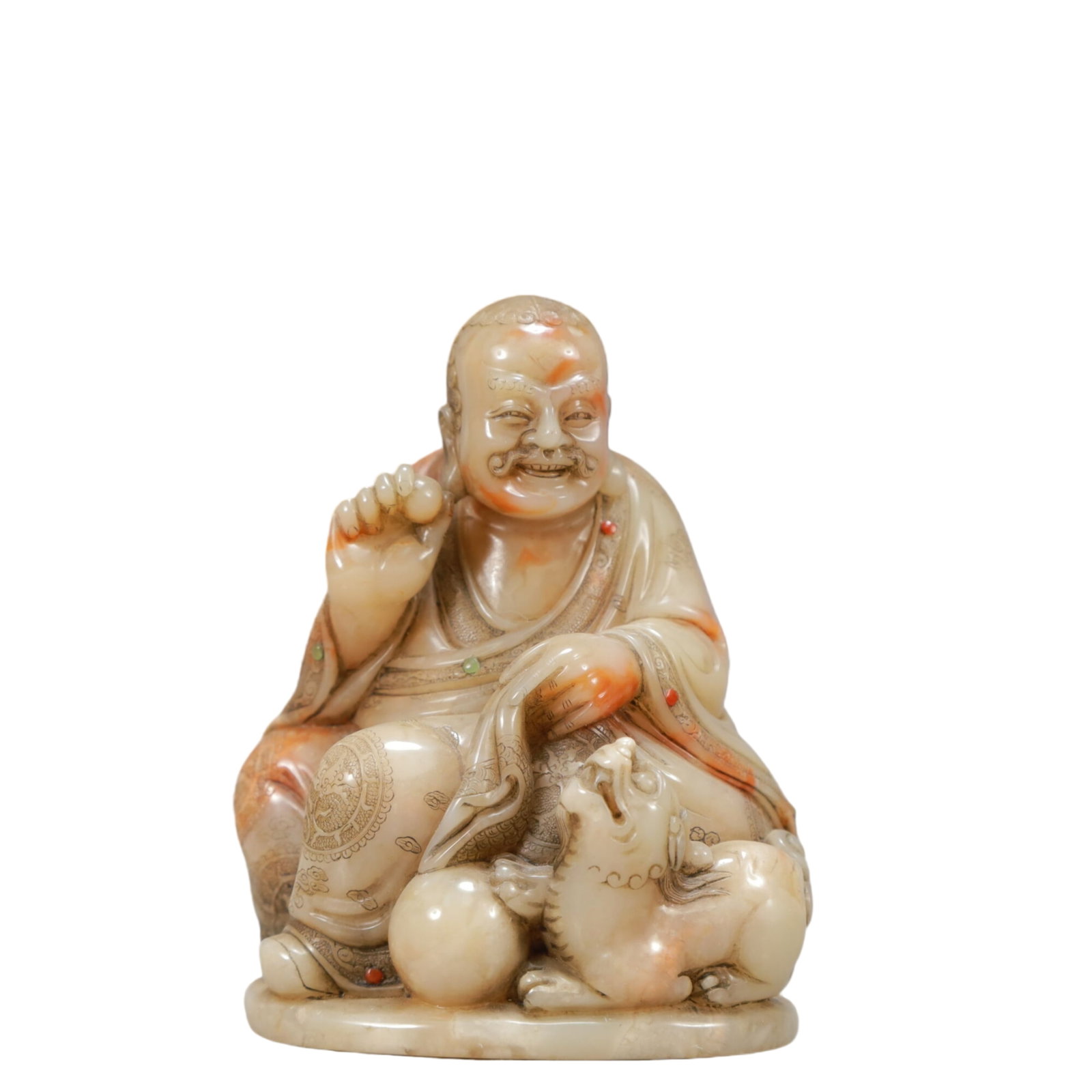 An Exquisite White Jade Landscape Pattern Pendant: A Rare Shoushan Stone Statue of Arhat,Qing Dynasty,China,Size:2.8inx2.2inx3.8in,Weight:450g 寿山石罗汉像,中国清代