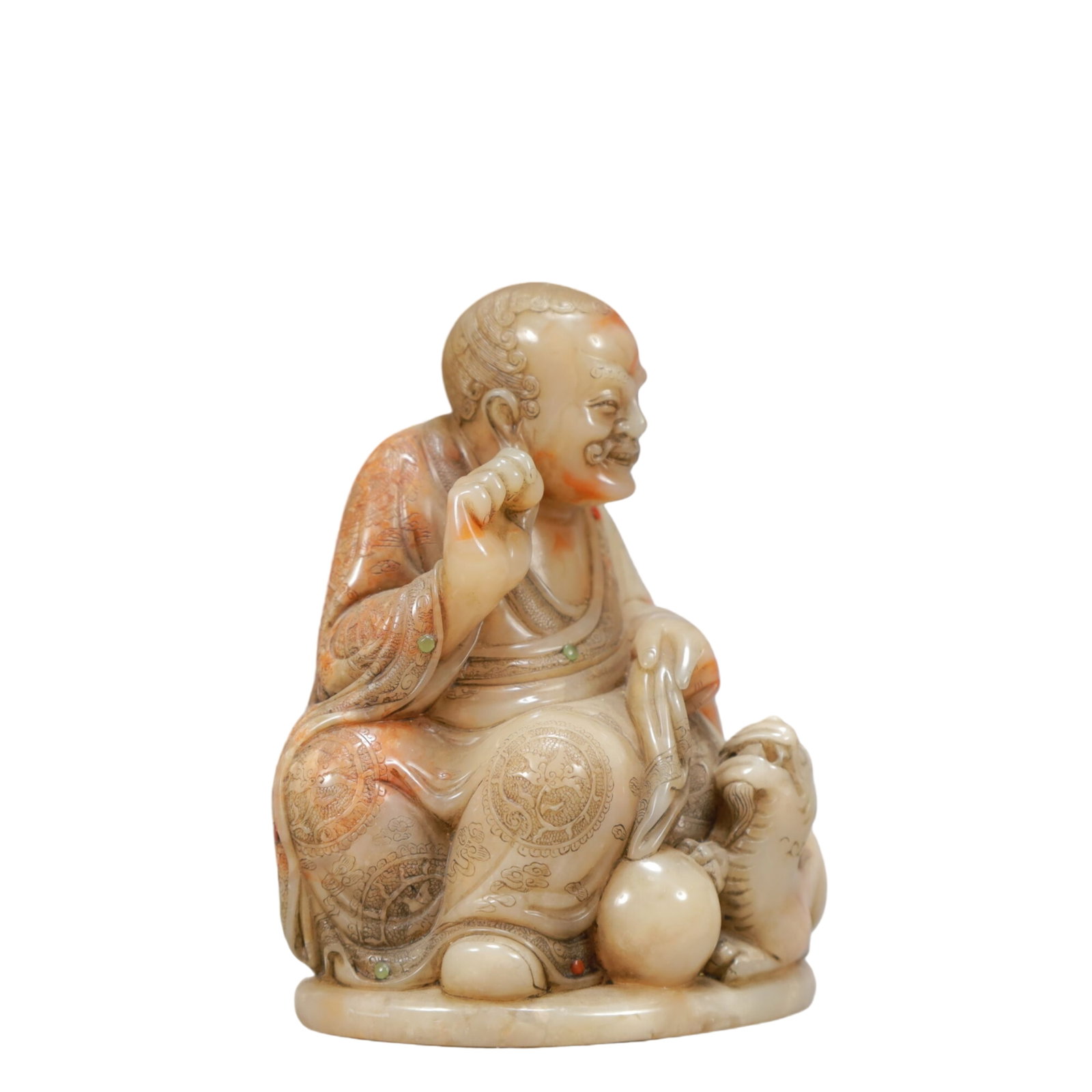 A Rare Shoushan Stone Statue of Arhat - 3
