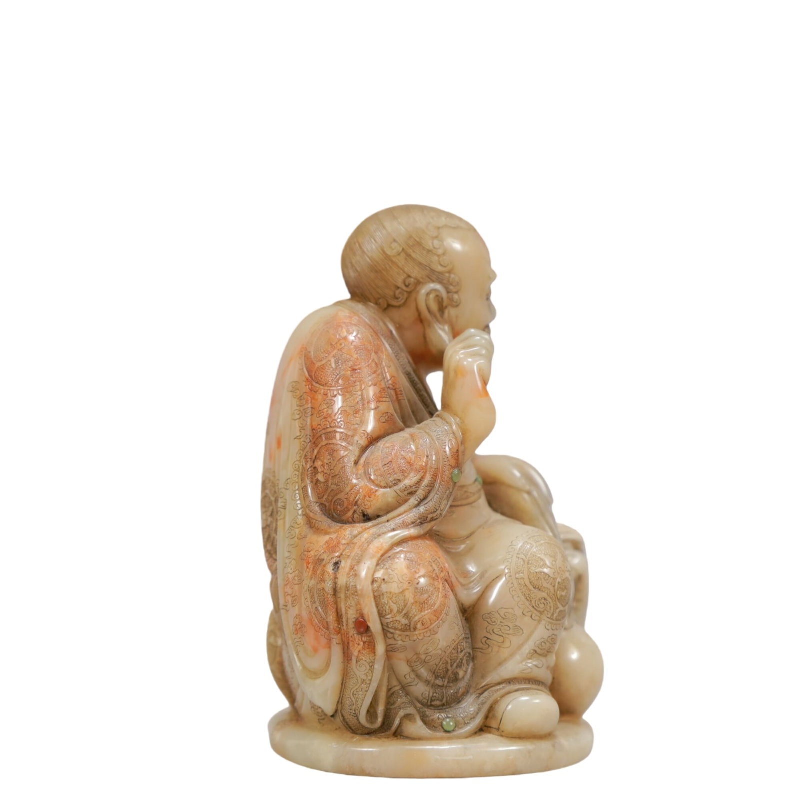 A Rare Shoushan Stone Statue of Arhat - 4