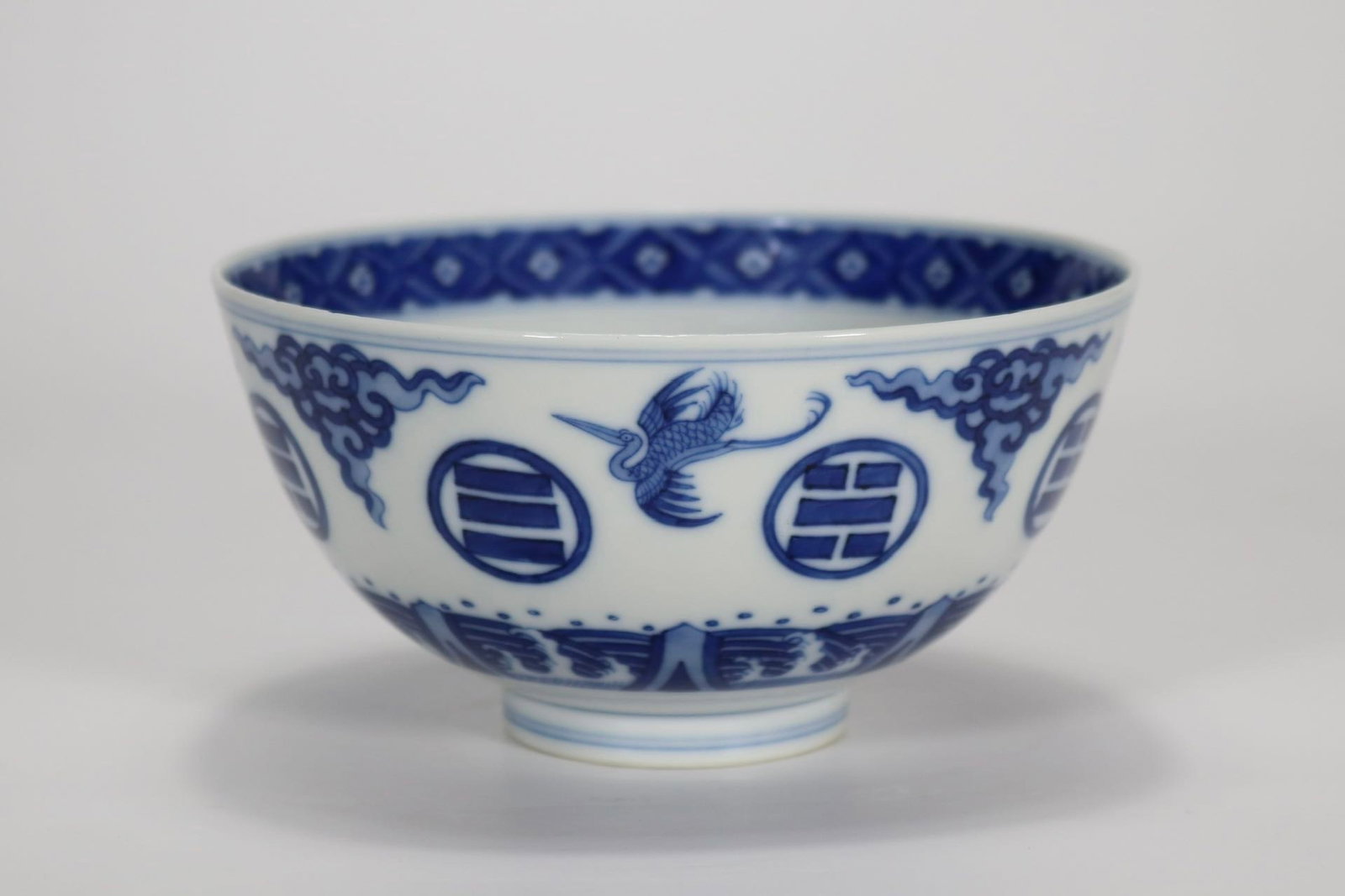 An Exquisite Doucai Flower Pattern Three-Ears Water Pot,With Vertical Scroll Painting on Silk: A fine blue and white bowl with eight trigrams and cloud crane pattern, Qing Dynasty, China, with six-character Guangxu reign mark, Size:2.9inx5.5inA fine blue and white bowl with eight trigrams and c