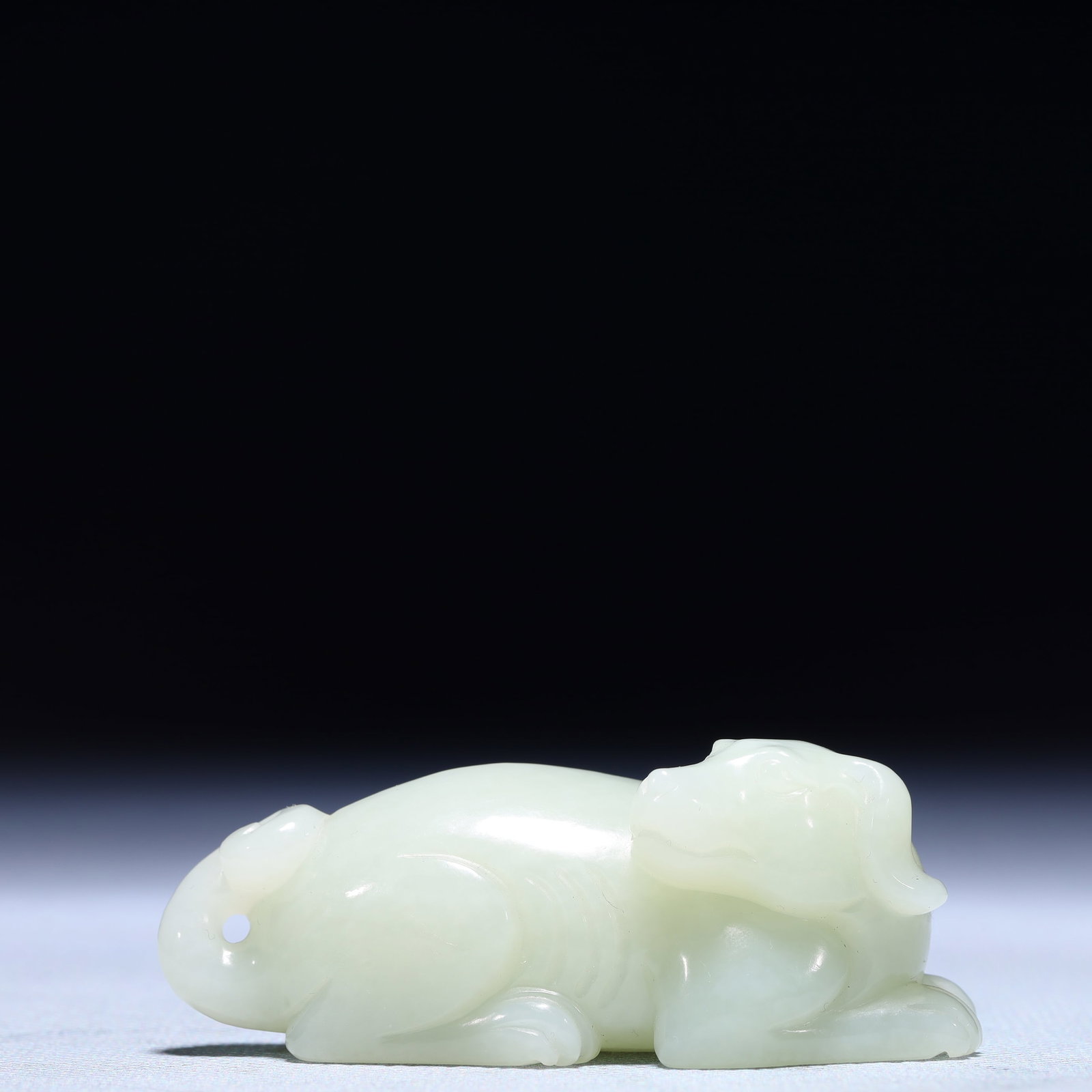An Archaic Bronze Beast-Face Pattern Tripod Goblet: An Exquisite White Jade Dog Ornament,Qing Dynasty,China,Size:2.8inx1inx1.1in,Weight:89.5g 白玉犬摆件,中国清代
