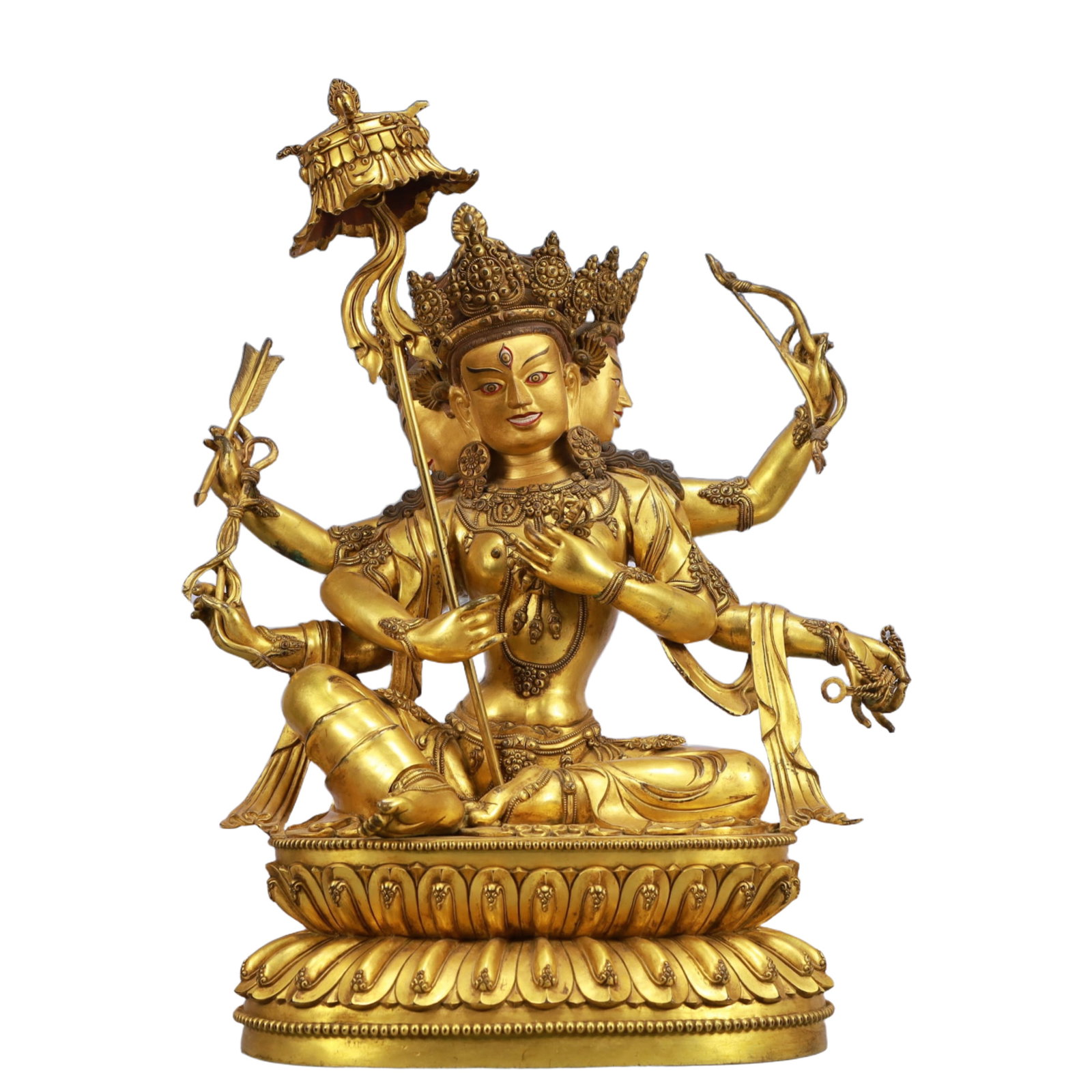 A Precious Gaogu Jade Auspicious Beast Ornament: A Solemn Gilt Bronze Statue of Gautama’s Mother,Ming Dynasty, China,Yongle Six-character Mark,Size:14.2inx8.7inx18.1in,Weight:18100g 铜鎏金佛母像,中