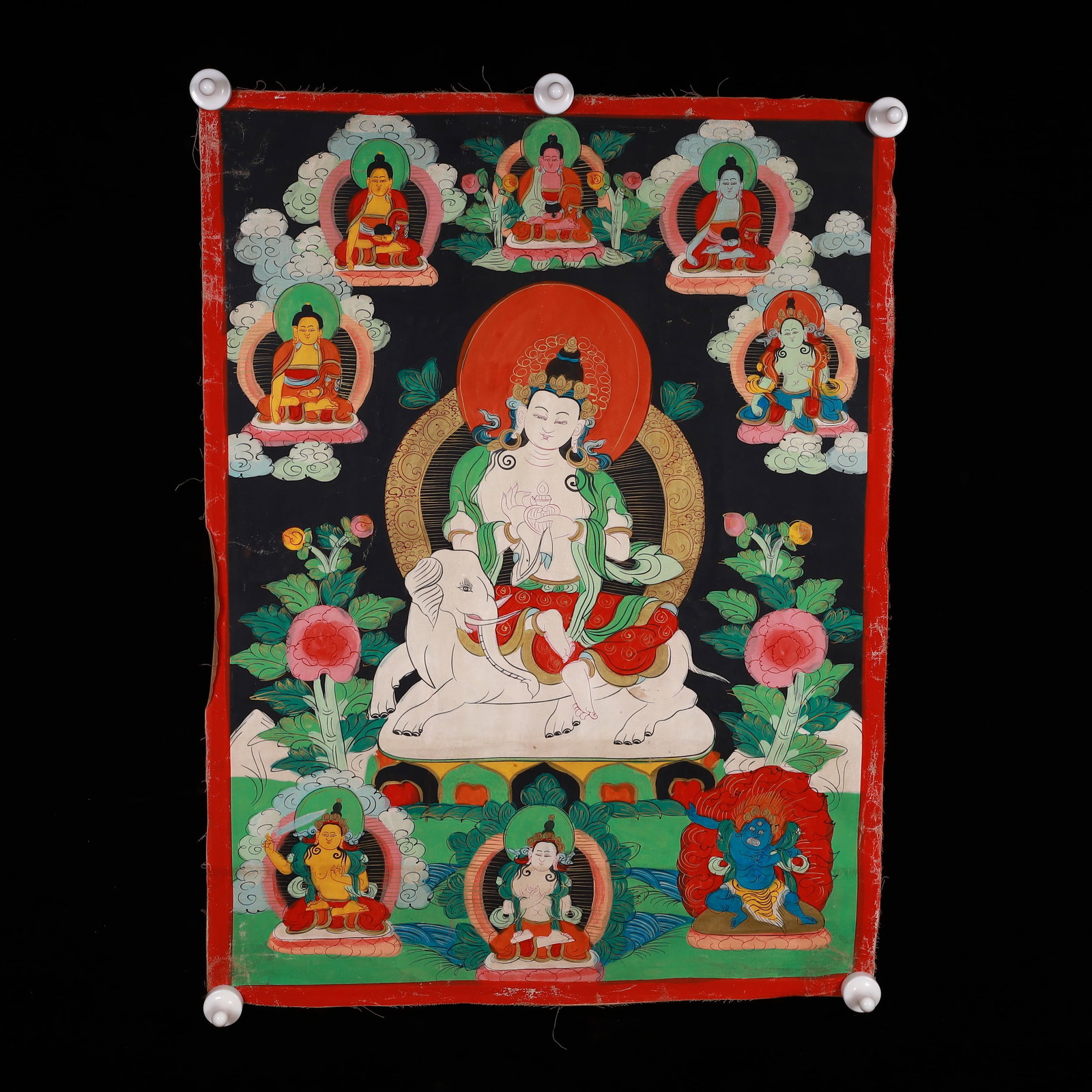 A Rare Painted Color Statue of Samantabhadra Tangka: A Rare Painted Color Statue of Samantabhadra Tangka,Qing Dynasty, China,Size:20.1inx26.8in 彩绘普贤菩萨像唐卡,中国清代