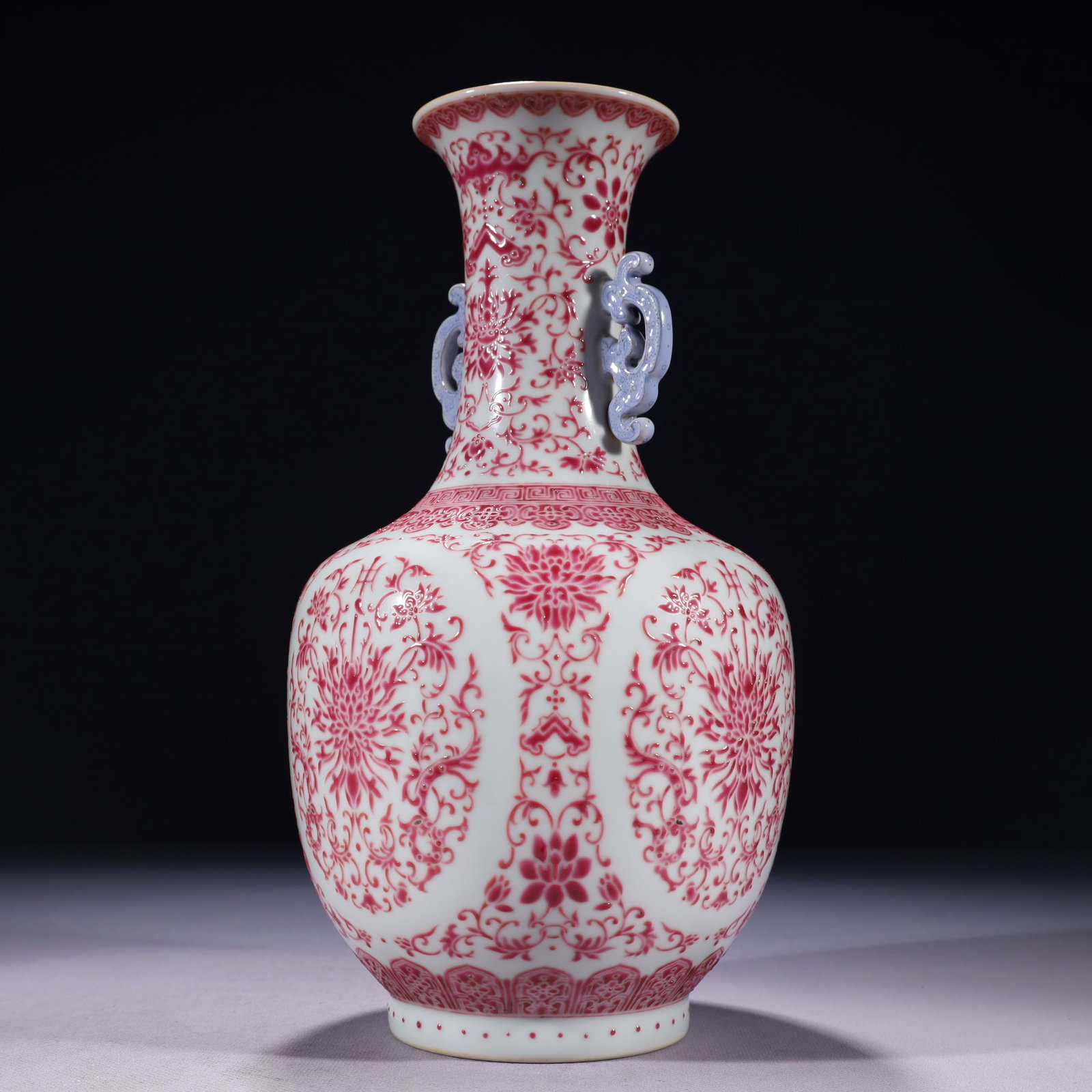 An Exquisite Ruby Red-Glazed Lotus Pattern Double-Ears Vase - 10