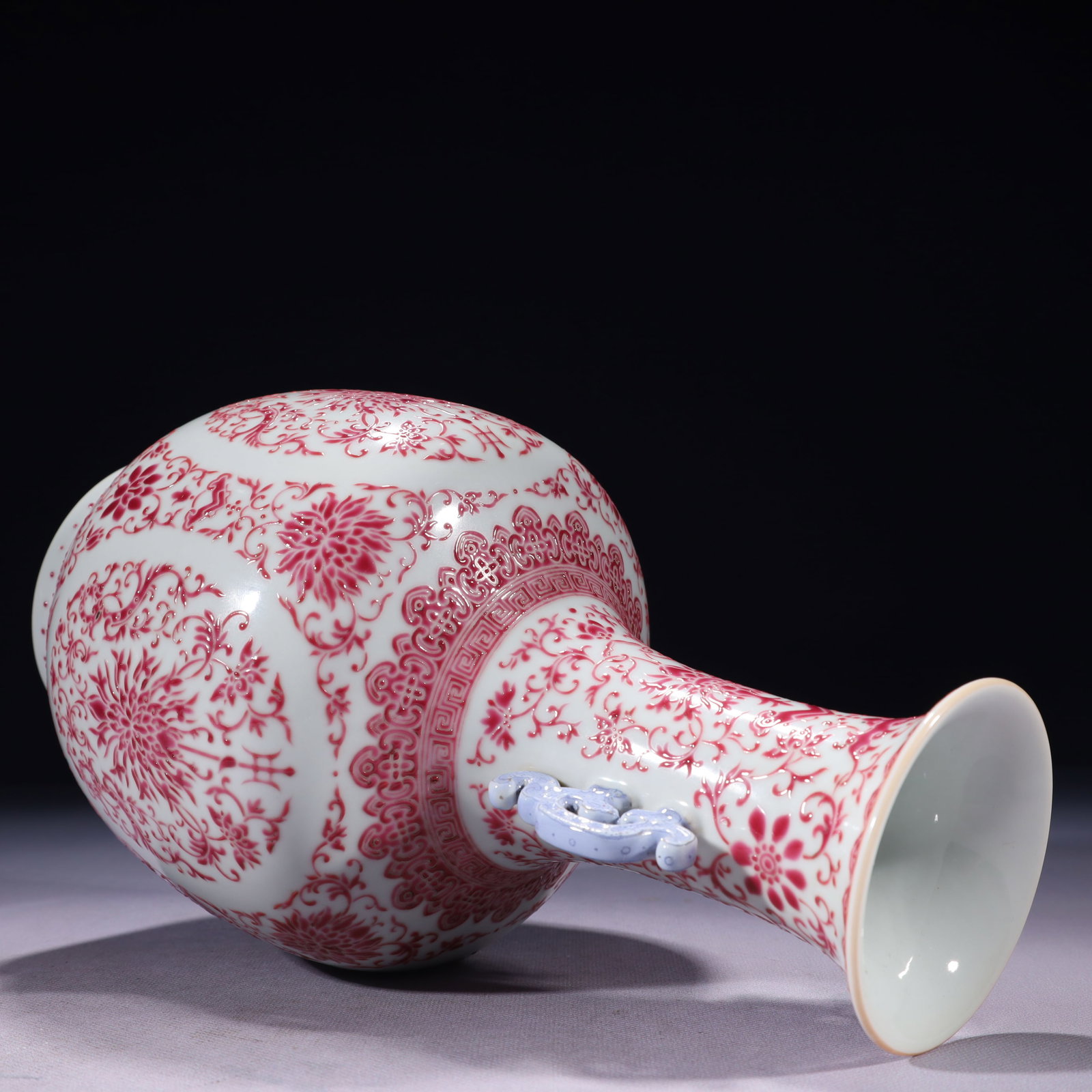 An Exquisite Ruby Red-Glazed Lotus Pattern Double-Ears Vase - 12