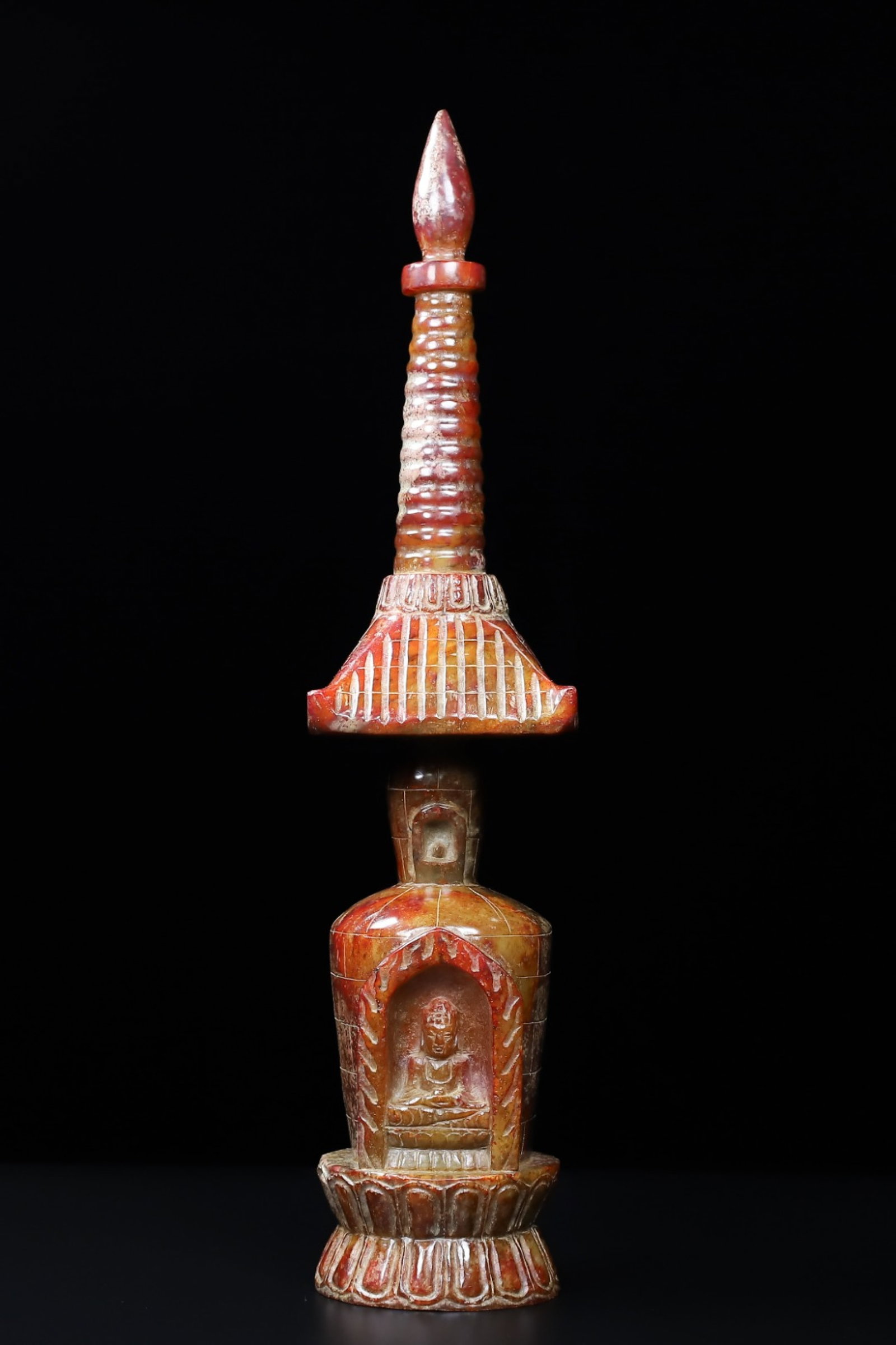 An Exquisite Archaic Jade Figure Pattern Pagoda: An Exquisite Archaic Jade Figure Pattern Pagoda,Ancient Time,China,Size:11.4inx3.4in,Weight:2.307kg 高古玉人物纹佛塔,中国远古