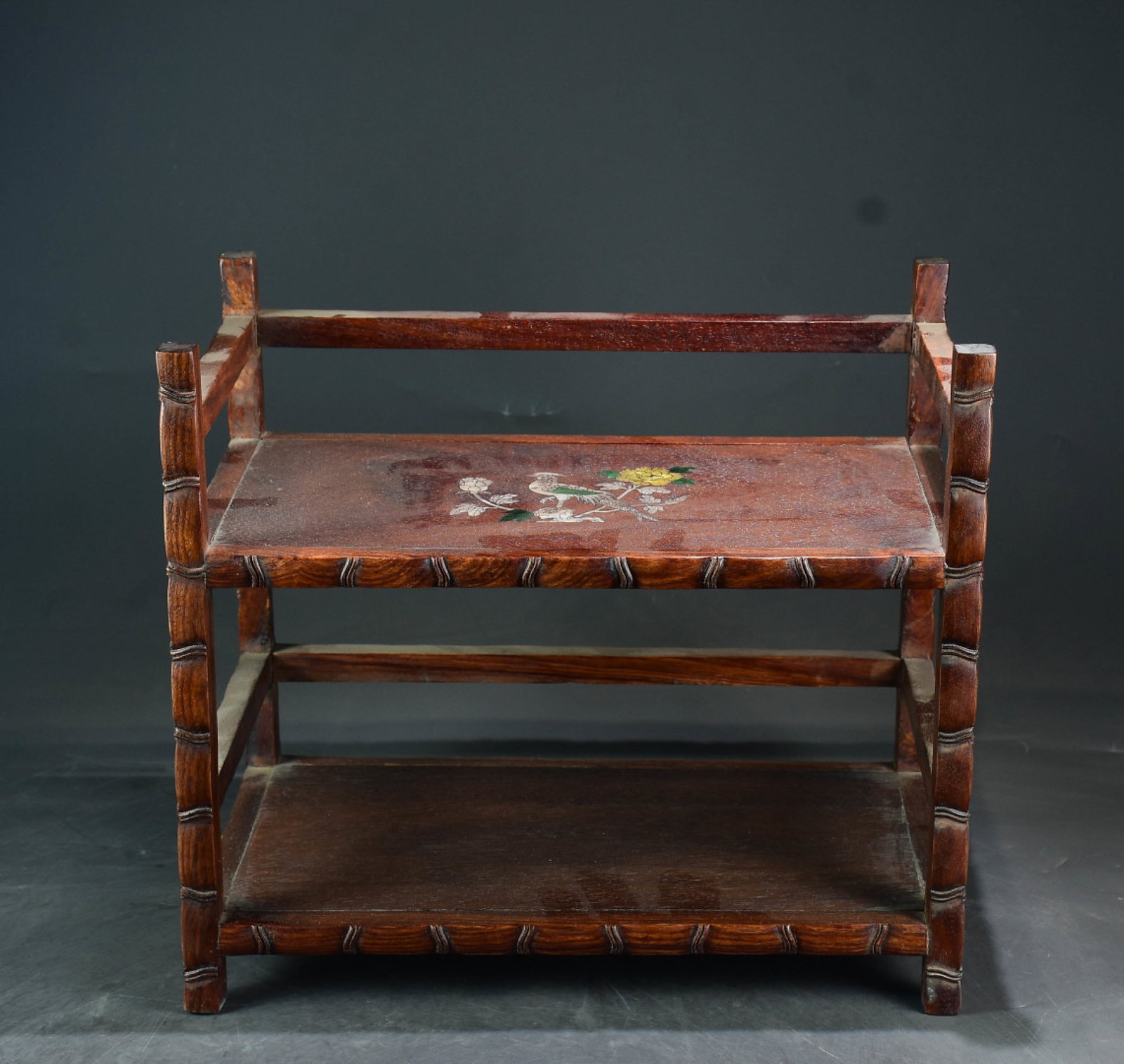 A Rare Huanghuali wood Inlaid Shell Flower and Bird Pattern Shelf (1 of 9)