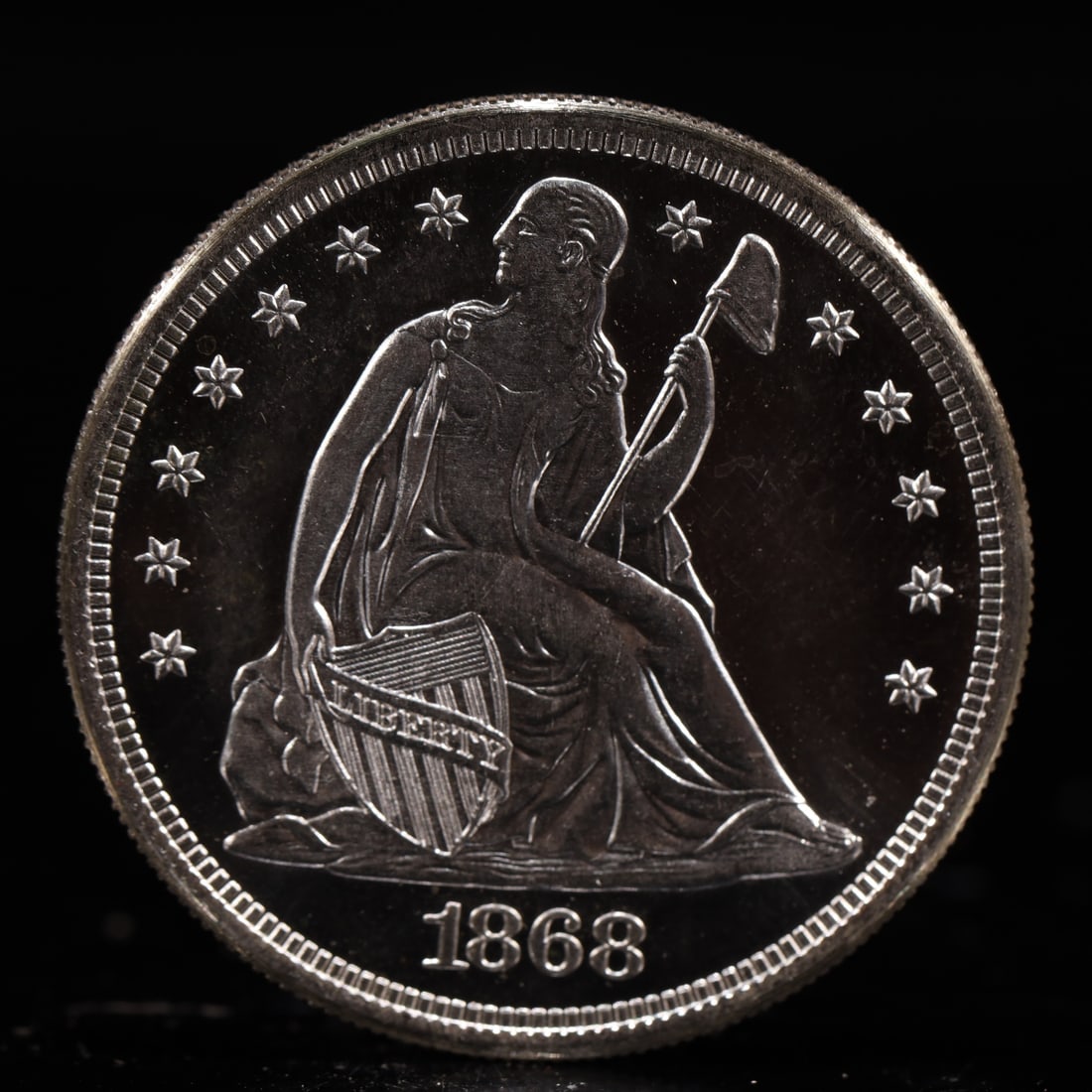 USA One Dollar 1868 Coin: American coin. IN GOD WE TRUST / LIBERTY / 1868 / UNITED STATES OF AMERICA / ONE DOL. Weight:26.9g.