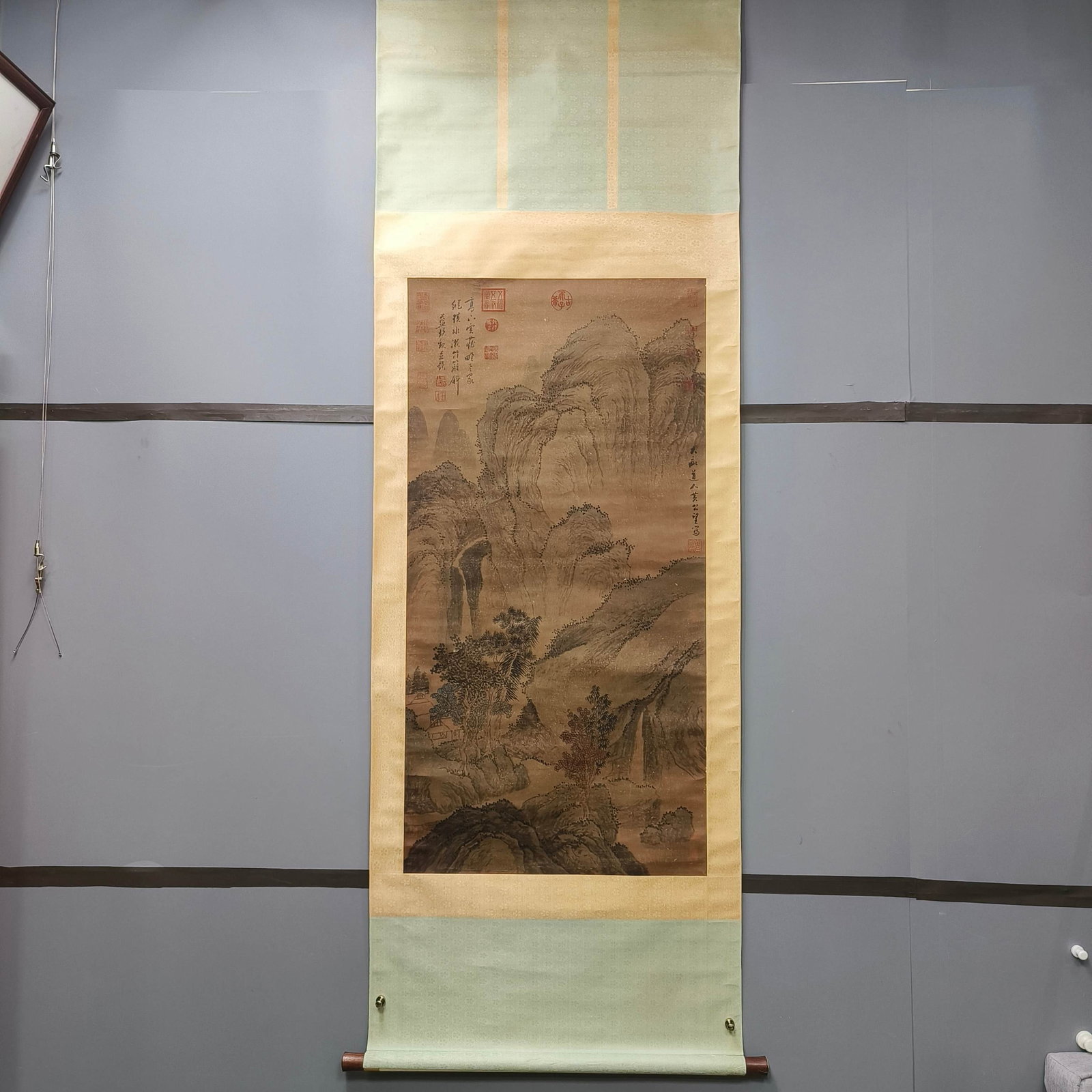 A Chinese Vertical Scroll Ink Painting of Landscape on Paper: A Chinese Vertical Scroll Ink Painting of Landscape on Paper,Huang Gongwang,Size:50.4inx25.2in 一幅中国水墨山水画立轴,黄公
