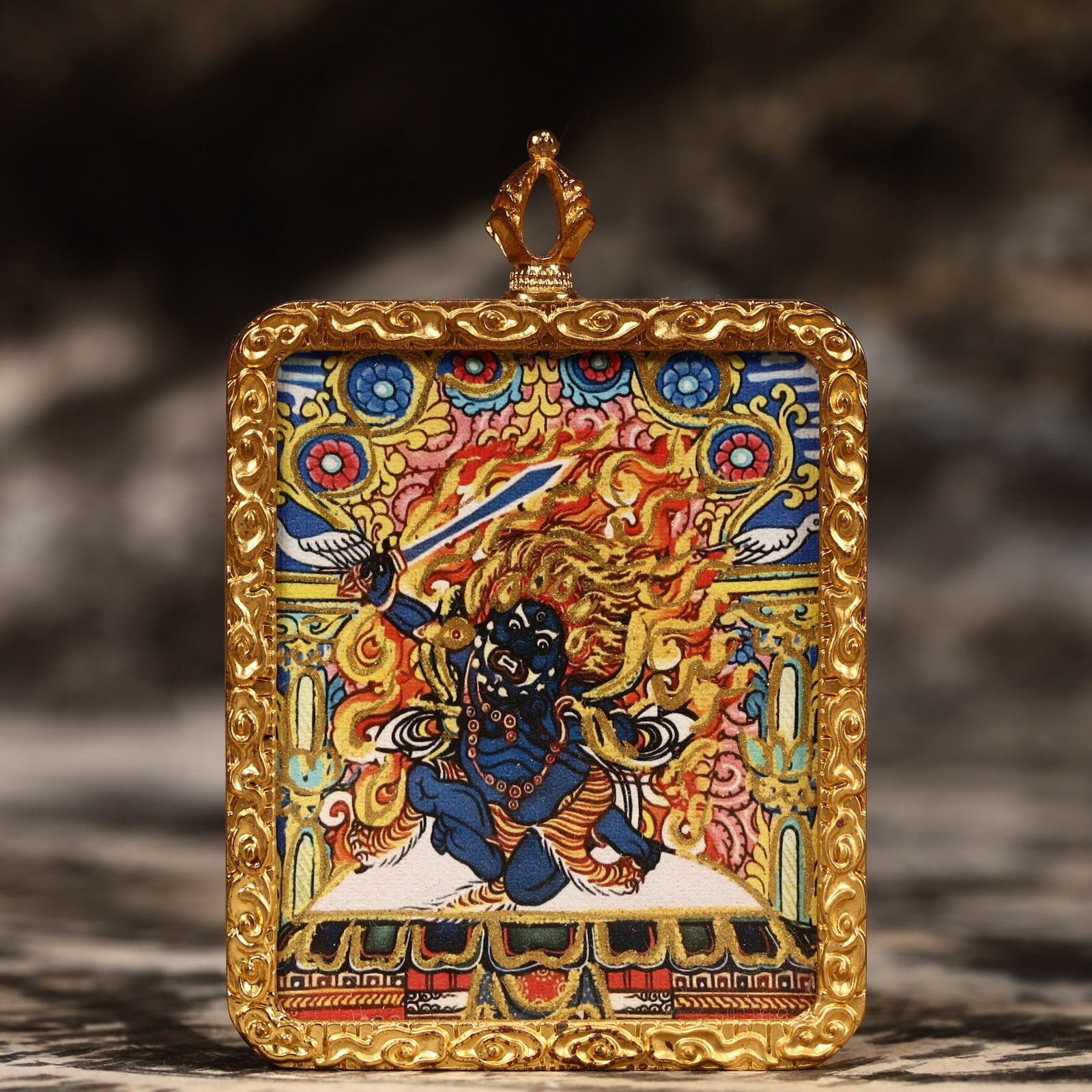 An Exquisite Painted Color Statue of Mammon Tangka: An Exquisite Painted Color Statue of Mammon Tangka,Size:2inx2.8in 彩绘财神像唐卡