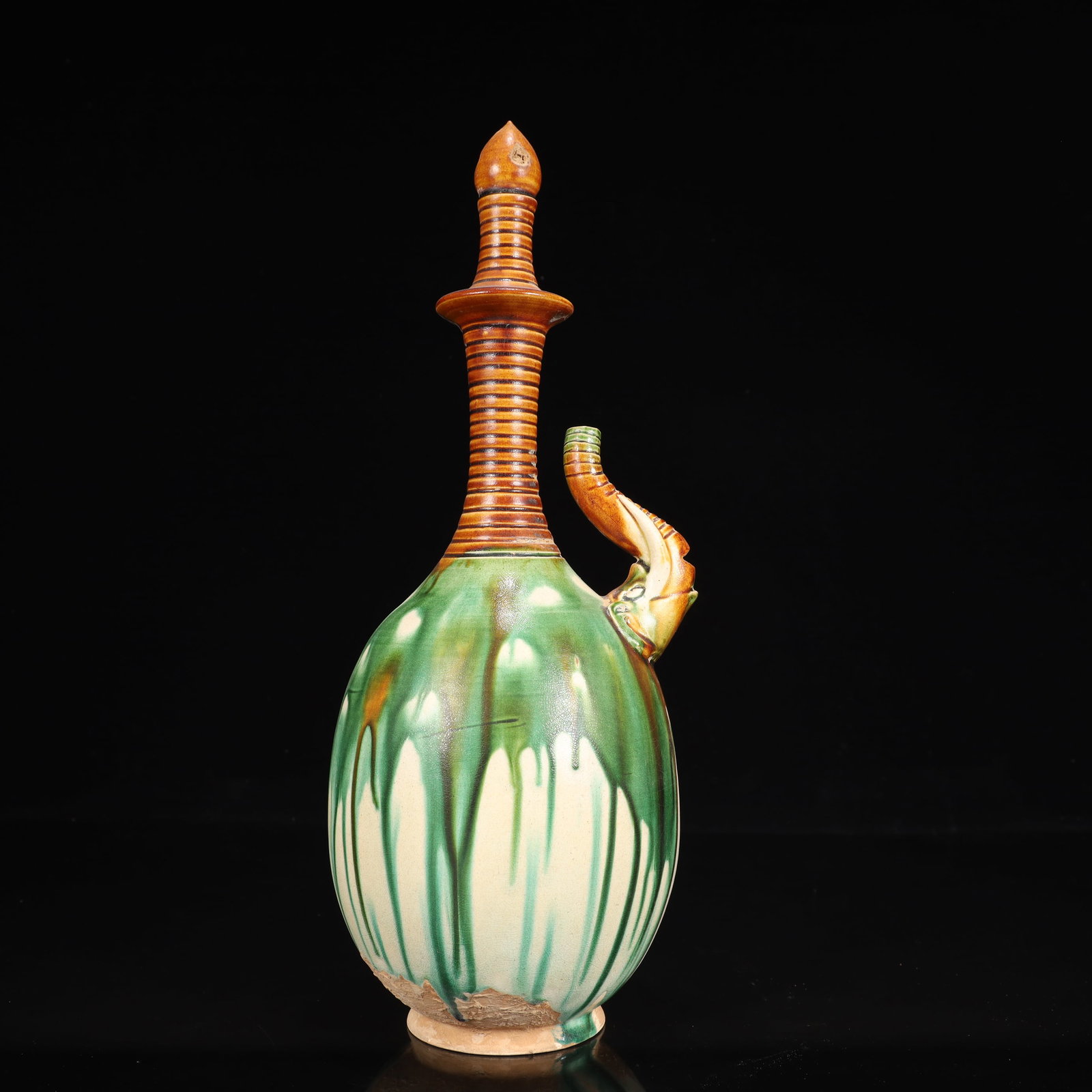 A Rare Tang Tri-Color Glazed Pottery Ewer: A Rare Tang Tri-Color Glazed Pottery Ewer,Tang Dynasty, China,Size:5.3inx5.3inx14.6in,Weight:1300g 唐三彩执壶，中国唐代