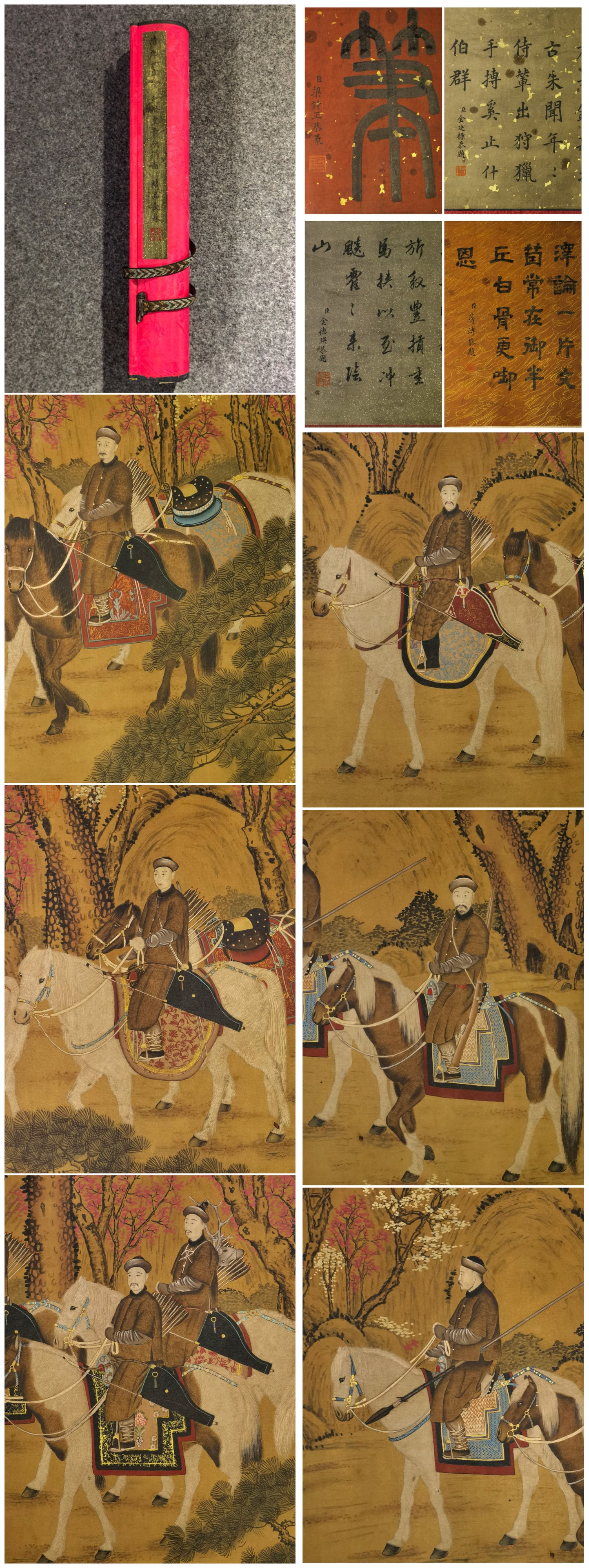 A Chinese Hand Scroll Ink Painting of Figure Riding Horse on Paper: A Chinese Hand Scroll Ink Painting of Figure Riding Horse on Paper,Lang Shining 一幅中国水墨人物骑马画手卷,郎世