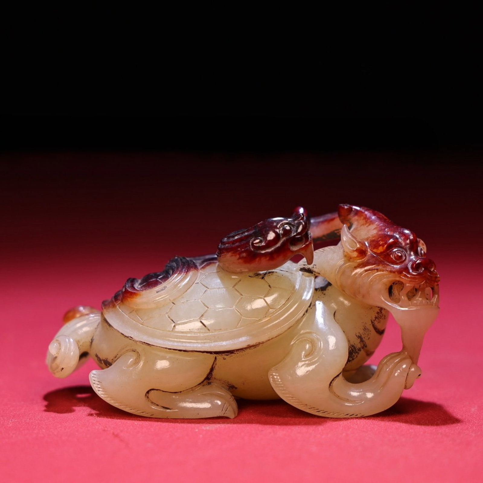 An Exquisite White Jade Dragon and Turtle Ornament
