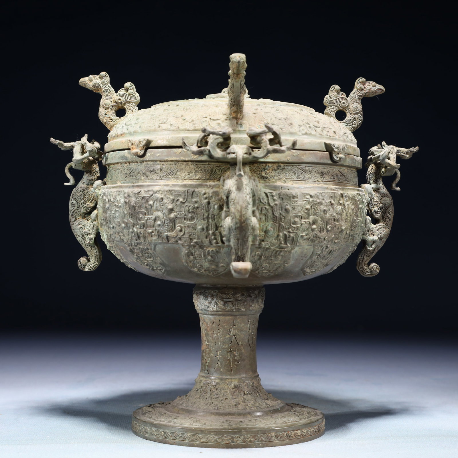 A Rare Bronze Chi-Dragon Pattern Censer,With Inscription: A Rare Bronze Chi-Dragon Pattern Censer,With Inscription,the Warring States period in China,Size:7.9inx7.7in,Weight:1400g