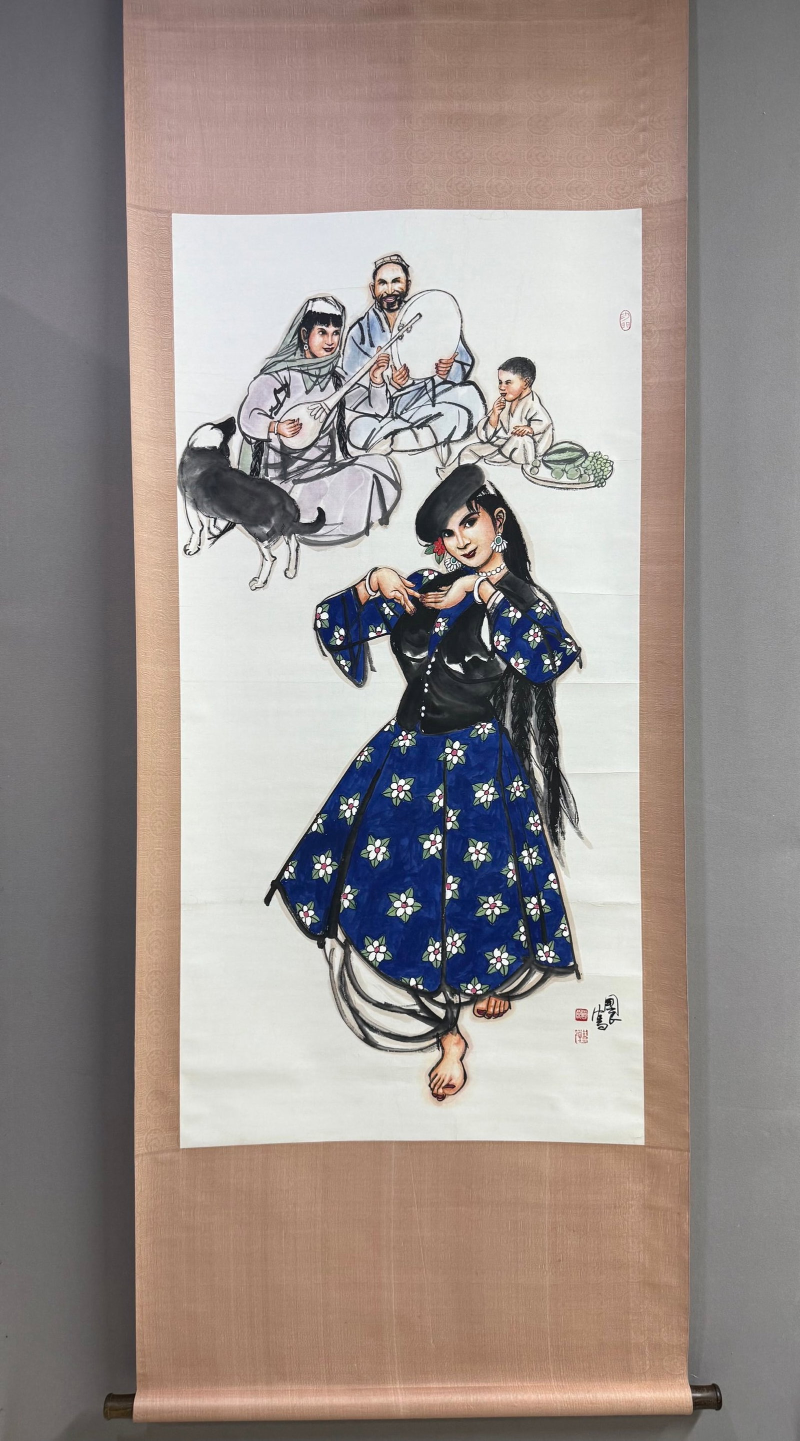 A Chinese Vertical Scroll Ink Painting of Figure on Paper: A Chinese Vertical Scroll Ink Painting of Figure on Paper,Shi Guoliang,Size:54.3inx27.2in 一幅中国水墨人物画立轴,史国ō