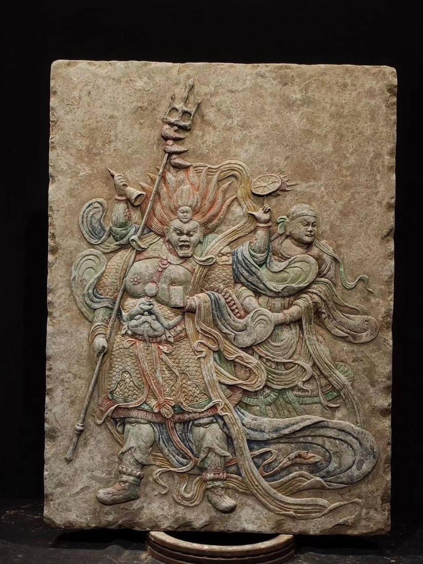 A Rare Limestone Figure Pattern Ornament: A Rare Limestone Figure Pattern Ornament,Qing Dynasty, China,Size:32.3inx23.6inx2.8in 青石人物纹摆件,中国清代