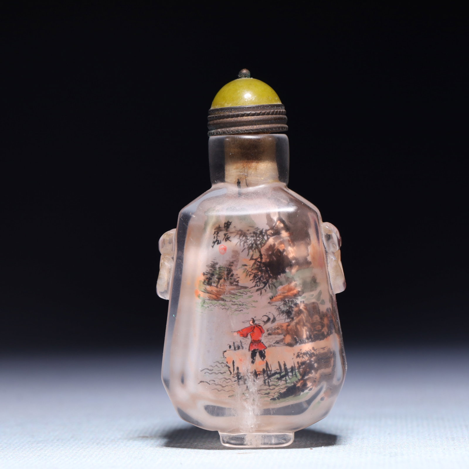 An Exquisite Crystal Character and Story Pattern Double-Ears Snuff Bottle: An Exquisite Crystal Character and Story Pattern Double-Ears Snuff Bottle,Qing Dynasty,China,Size:1.4inx0.8inx2.8in,Weight:73.6g 水晶人物故事纹双耳