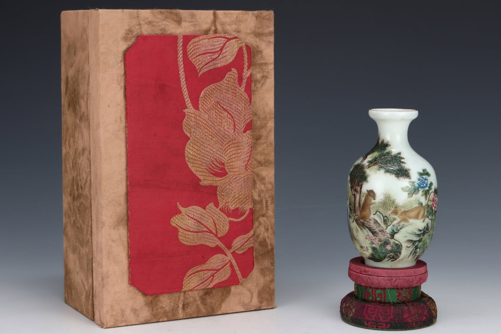 An Exquisite Enamel Painted Gold Landscape and Squirrel Pattern Vase (1 of 8)