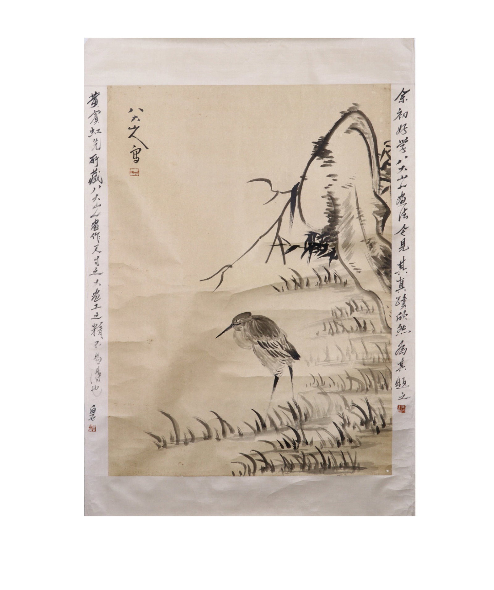 A Chinese Ink Painting of Flower and Bird on Paper: A Chinese Ink Painting of Flower and Bird on Paper,Bada Shanren,Size:41.7inx30.3in 一幅中国水墨花鸟画,八大山人