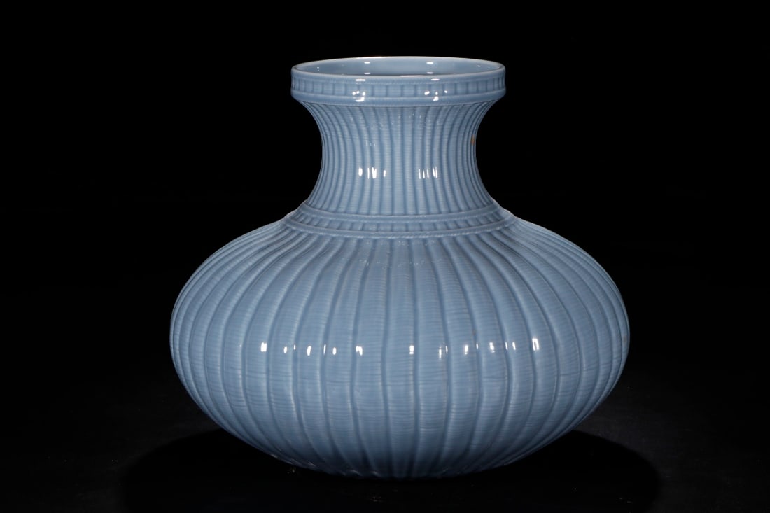 A Huge Sky Blue Glazed Vase: A Huge Sky Blue Glazed Vase,Qing Dynasty,China,Yongzheng Six-character Mark,Size:13.5inx16.9in