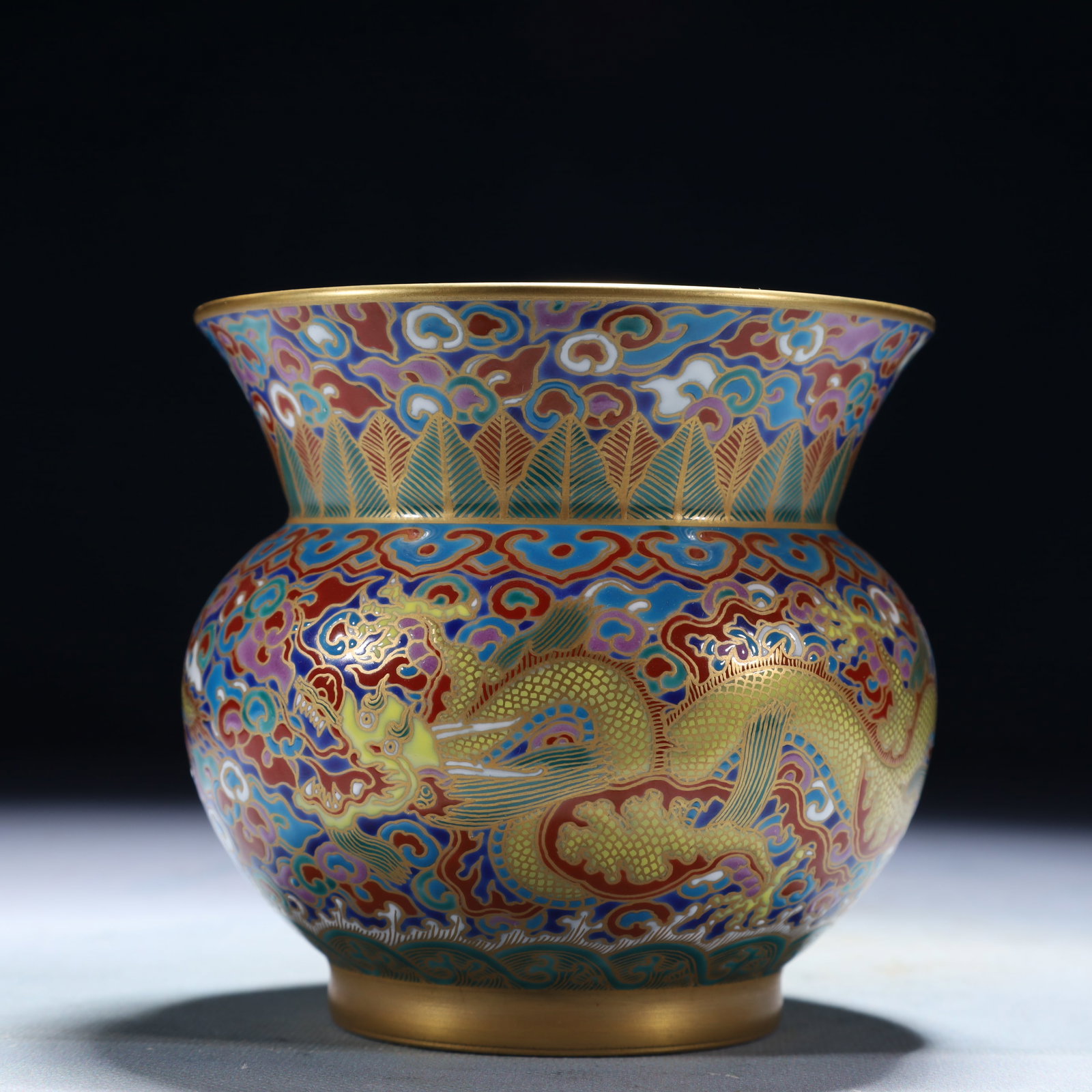 An Exquisite Enamel Painted Gold Dragon Pattern Vase: An Exquisite Enamel Painted Gold Dragon Pattern Vase,Qing Dynasty,China,Qianlong Four-character Mark,Size:4.5inx4.1in,Weight:450g 珐琅彩描金龙纹瓶,È