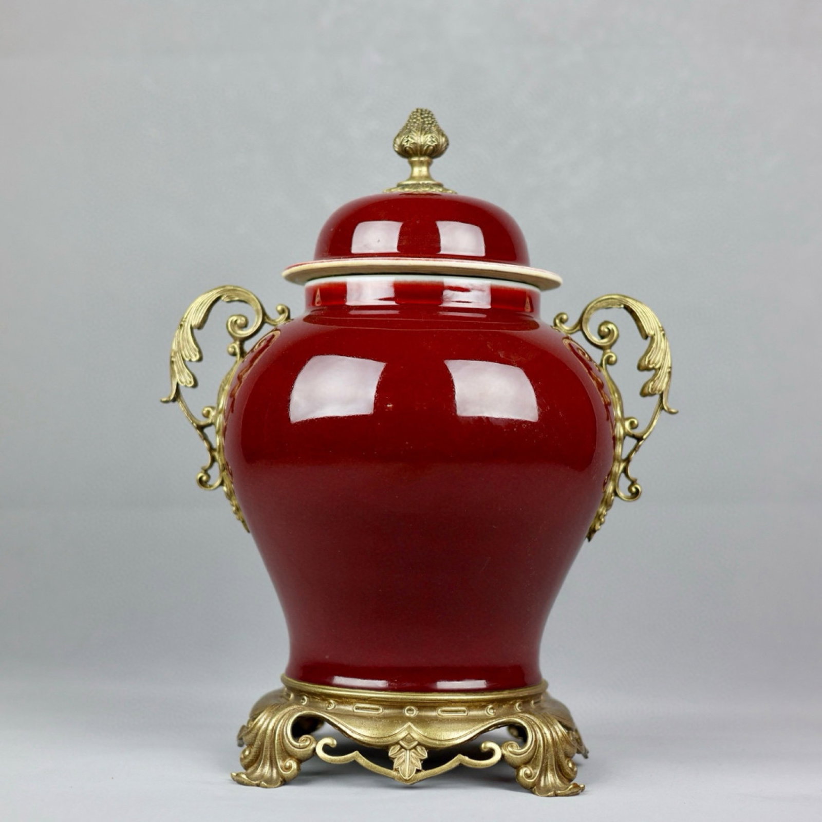 A Huge Red Glazed Inlaid Bronze Double-Ears Jar with Cover (1 of 9)
