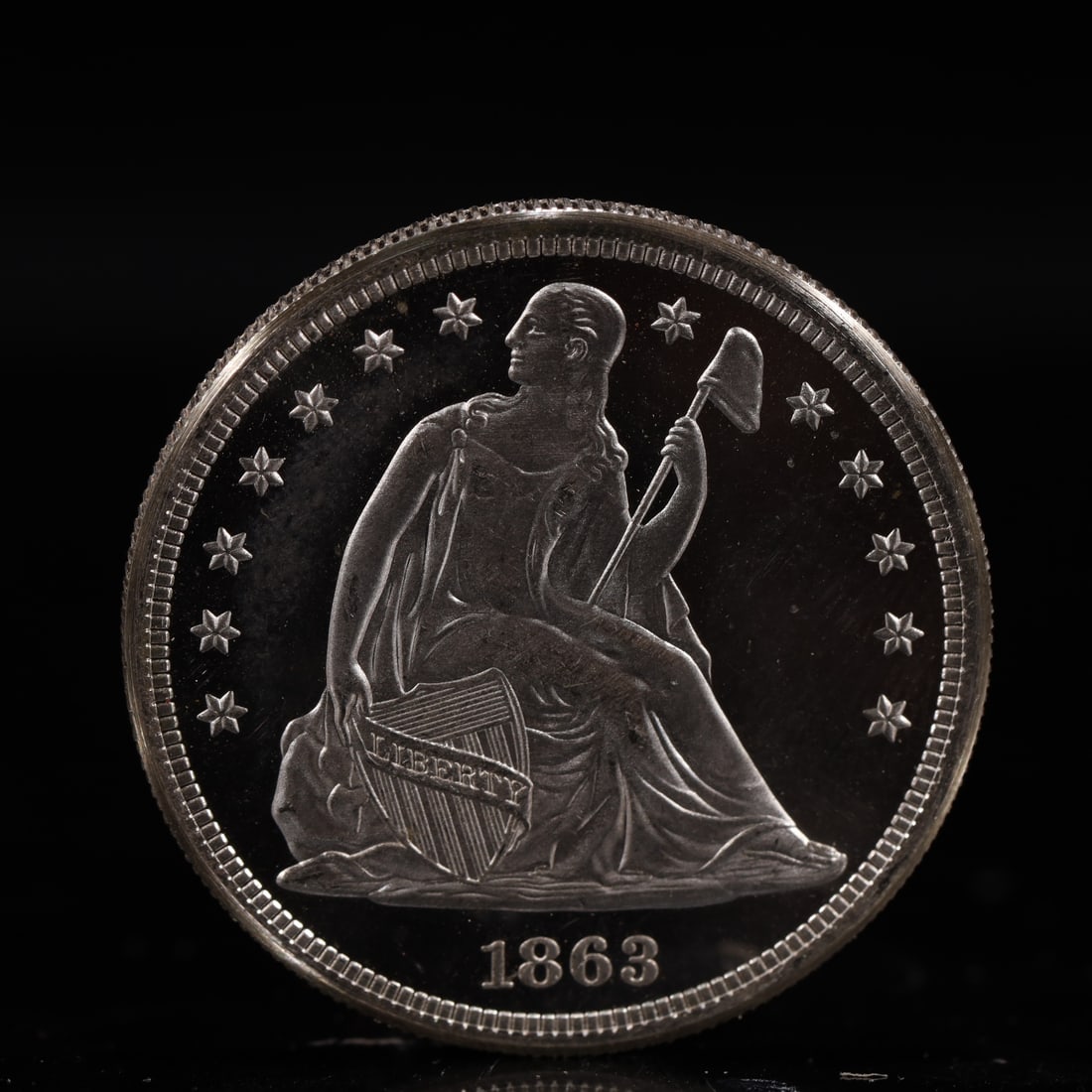 USA One Dollar 1863 Coin: American coin. IN GOD WE TRUST / LIBERTY / 1863 / UNITED STATES OF AMERICA / ONE DOL. Weight:26.9g.