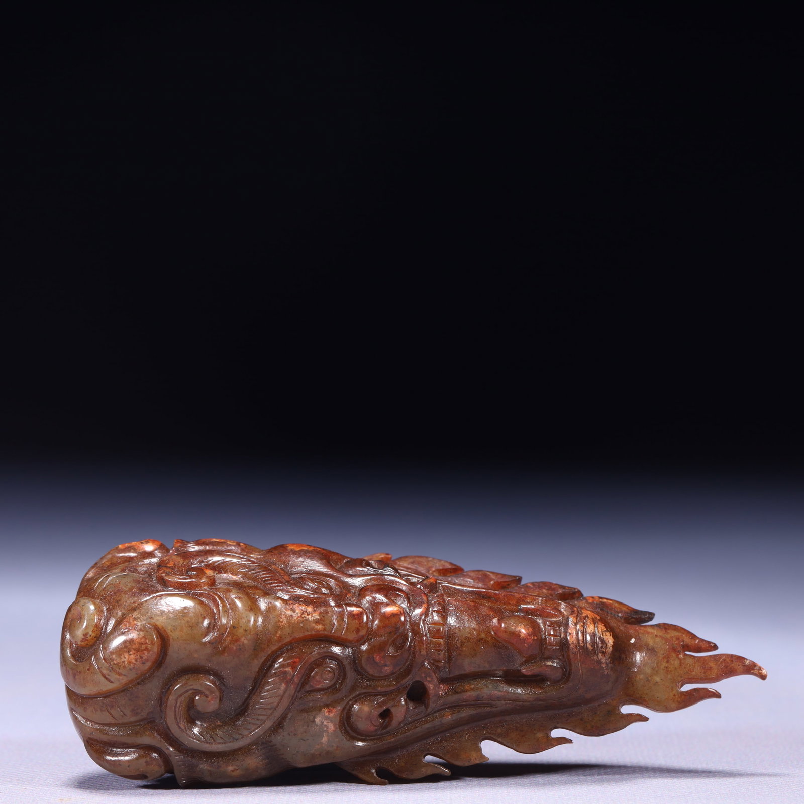 An Exquisite Archaic Jade Beast Pattern Ornament: An Exquisite Archaic Jade Beast Pattern Ornament,Ancient Time,China,Size:1.6inx4.1inx1in,Weight:116g 高古玉兽纹摆件,中国远古时&#