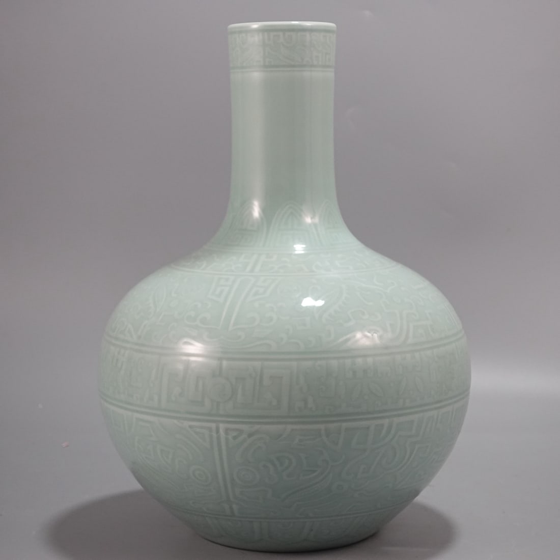 A Rare Celadon Glazed Beast-Face Pattern Vase - 2