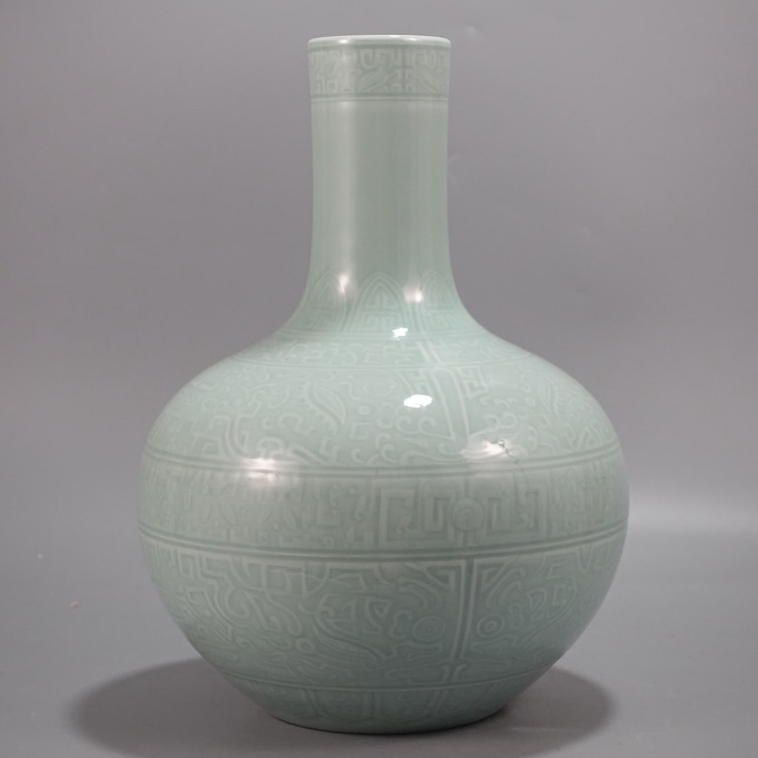A Rare Celadon Glazed Beast-Face Pattern Vase - 4