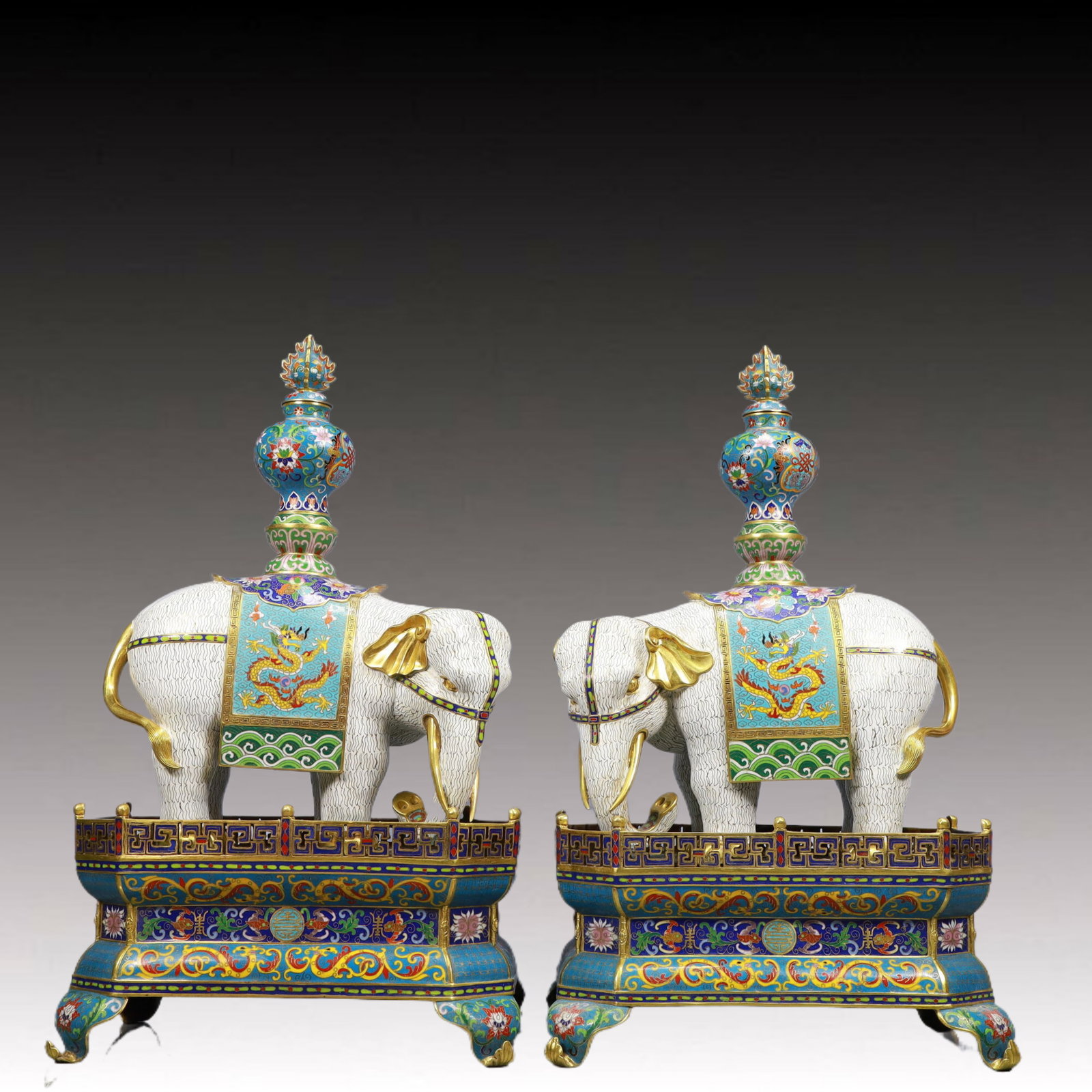 A Pair of Monumental Cloisonne Elephant Ornaments (1 of 20)