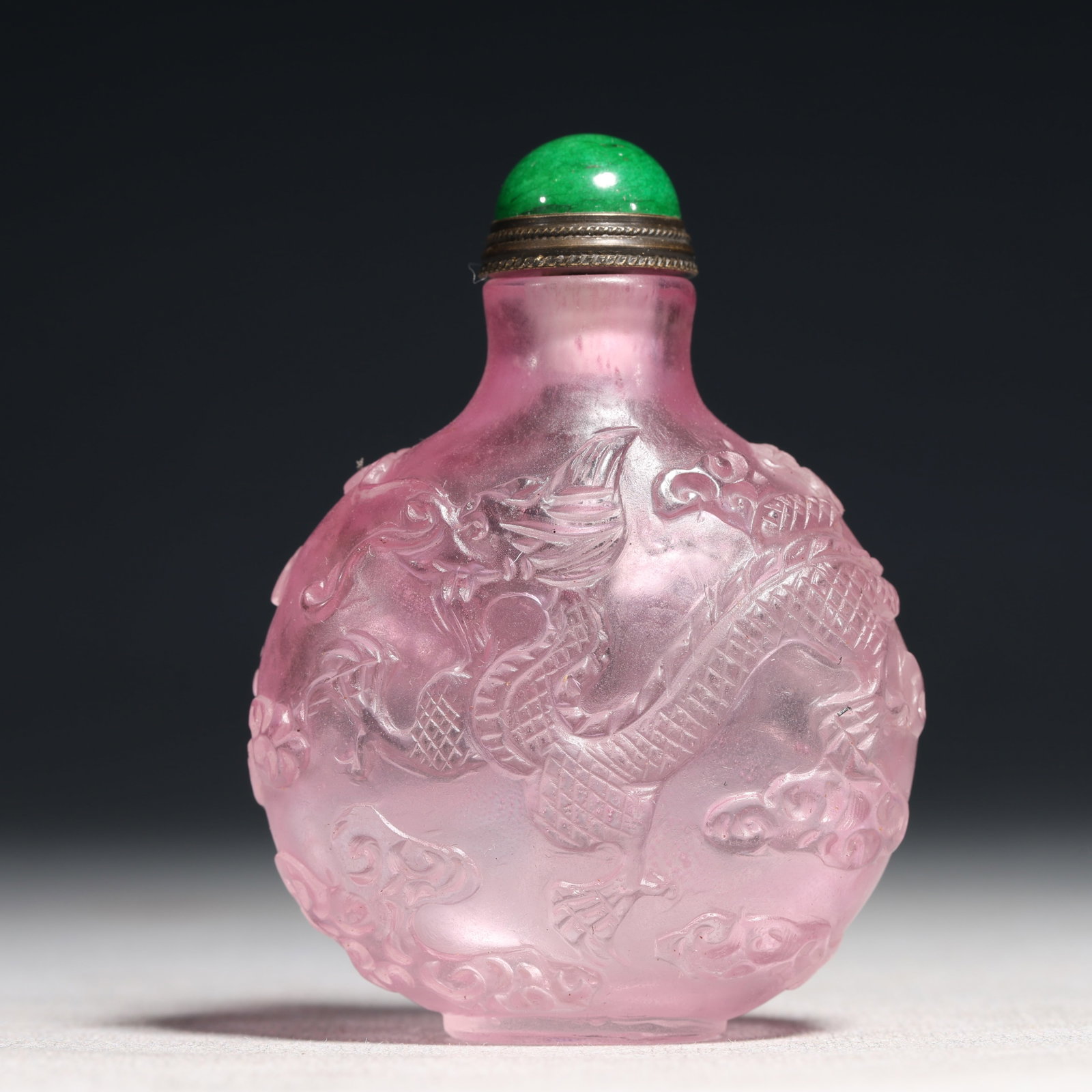 An Exquisite Crystal Dragon and Phoenix Pattern Porcelain Snuff Bottle: An Exquisite Crystal Dragon and Phoenix Pattern Porcelain Snuff Bottle,Qing Dynasty,China,Guangxu Four-character Mark,Size:2.2inx1inx3in 水晶龙凤纹鼻烟壶