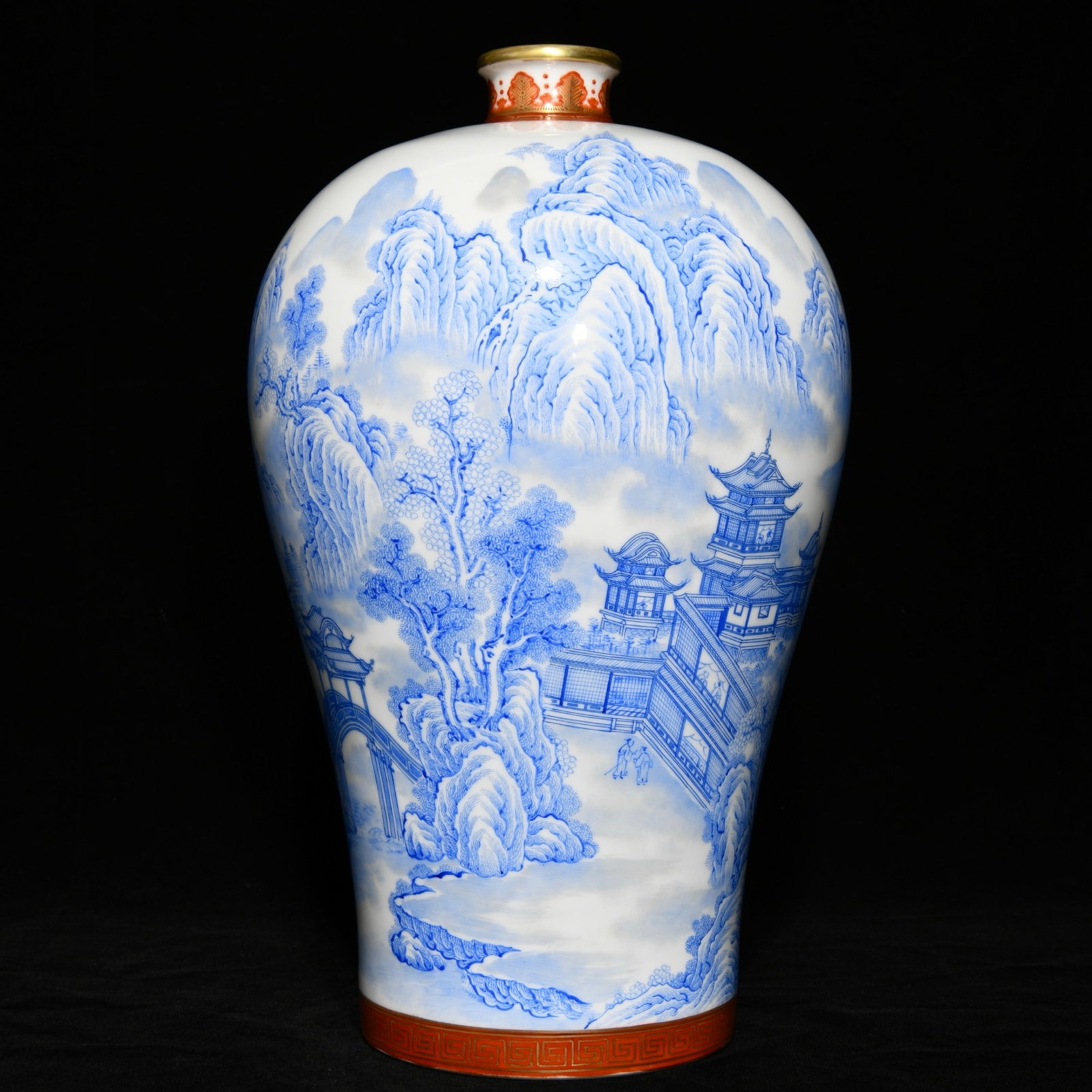 A Rare Sapphire Blue Glazed Landscape and Figure Pattern Vase,with poem: A Rare Sapphire Blue Glazed Landscape and Figure Pattern Vase,with poem,Qing Dynasty,China,Yongzheng Six-character Mark,Size:15.4inx9.4in