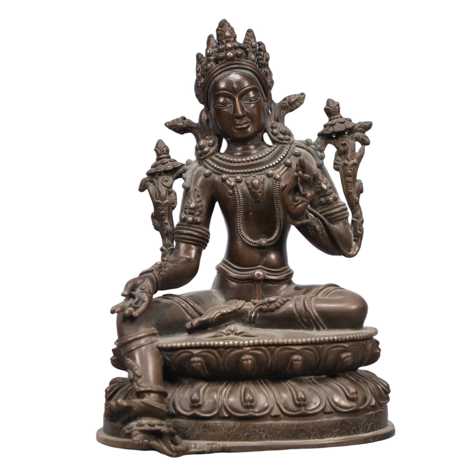 A Solemn Bronze Statue of Tara: A Solemn Bronze Statue of Tara,Qing Dynasty, China,Size:6.3inx5.1inx9.4in,Weight:2600g 铜度母像,中国清代
