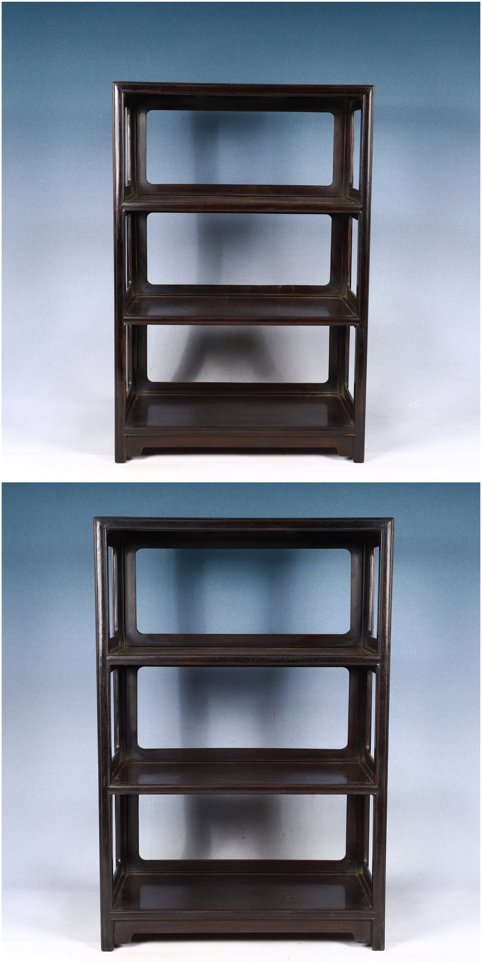 A Pair of Huge Zitanwood Shelfs: A Pair of Huge Zitanwood Shelfs,Qing Dynasty, China,Size:15.7inx7.9inx23.6in,Weight:7900g 一对紫檀木架子,中国清代