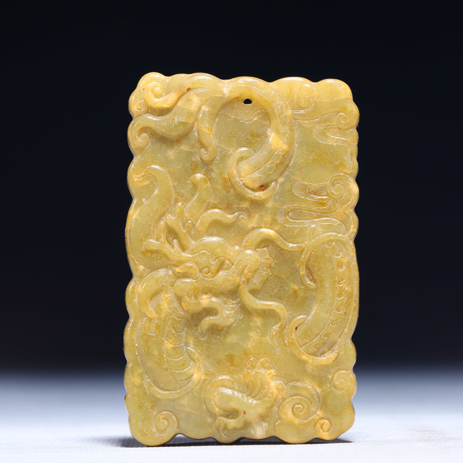 An Exquisite Archaic Jade Dragon Pattern Pendant: An Exquisite Archaic Jade Dragon Pattern Pendant,Ancient Time,China,Size:2inx0.3inx3in 高古玉龙纹挂件,中国远古时期