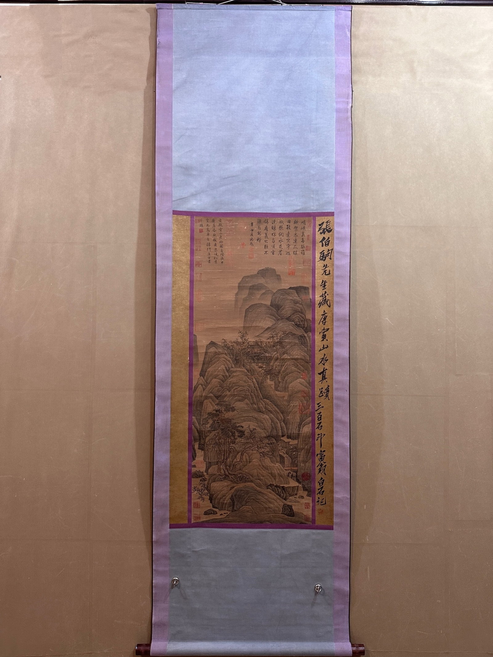 A Chinese Vertical Scroll Ink Painting of Landscape and Figure on Paper: A Chinese Vertical Scroll Ink Painting of Landscape and Figure on Paper,Tang Yin,Size:16.1inx41.3in