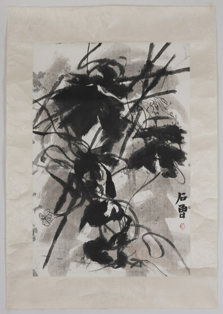 A Chinese Ink Painting of Flower on Paper: A Chinese Ink Painting of Flower on Paper,Shi Lu,Size:28.7inx19.3in 一幅中国水墨花卉画,石鲁