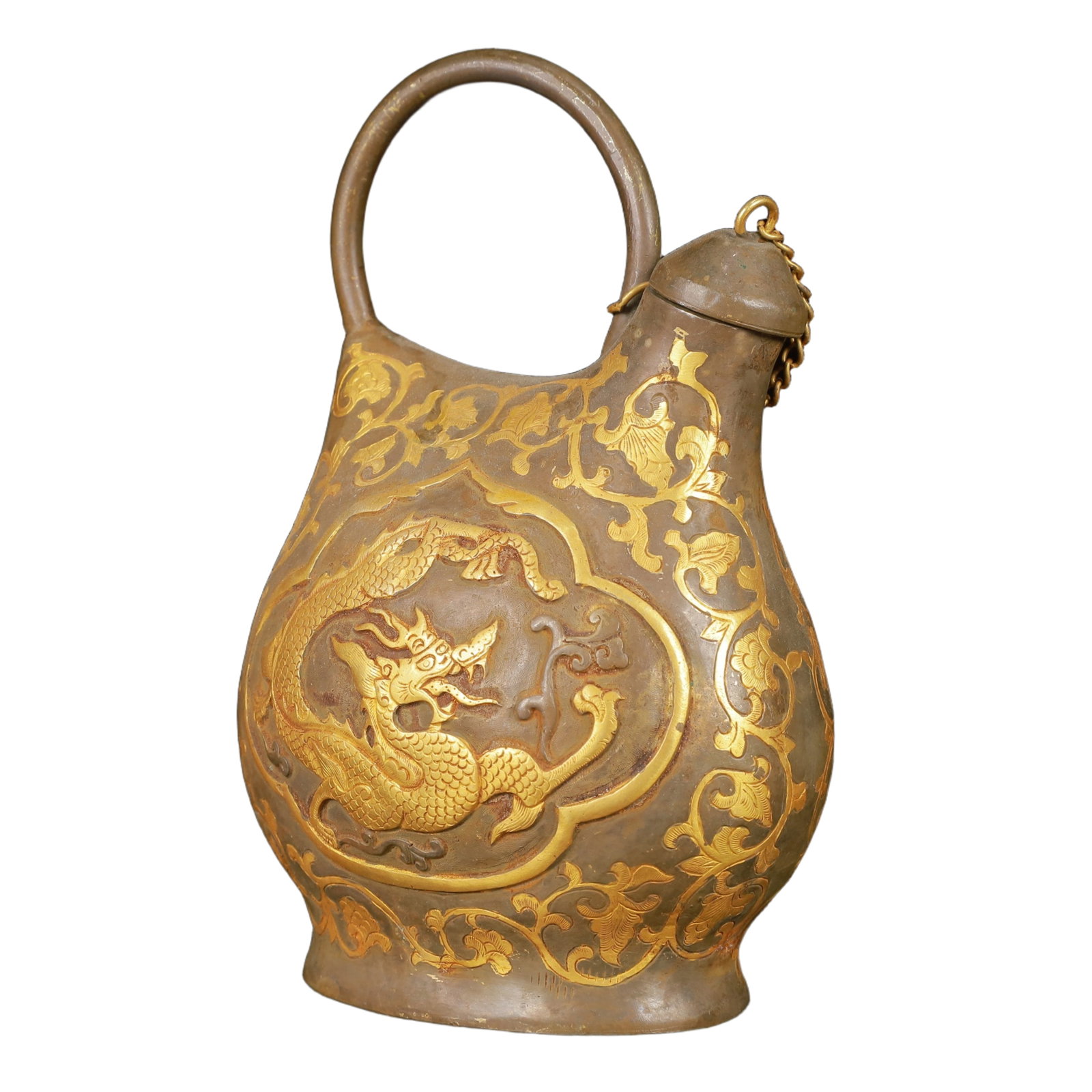 An Exquisite Gilt Silver Dragon Pattern Ewer - 4