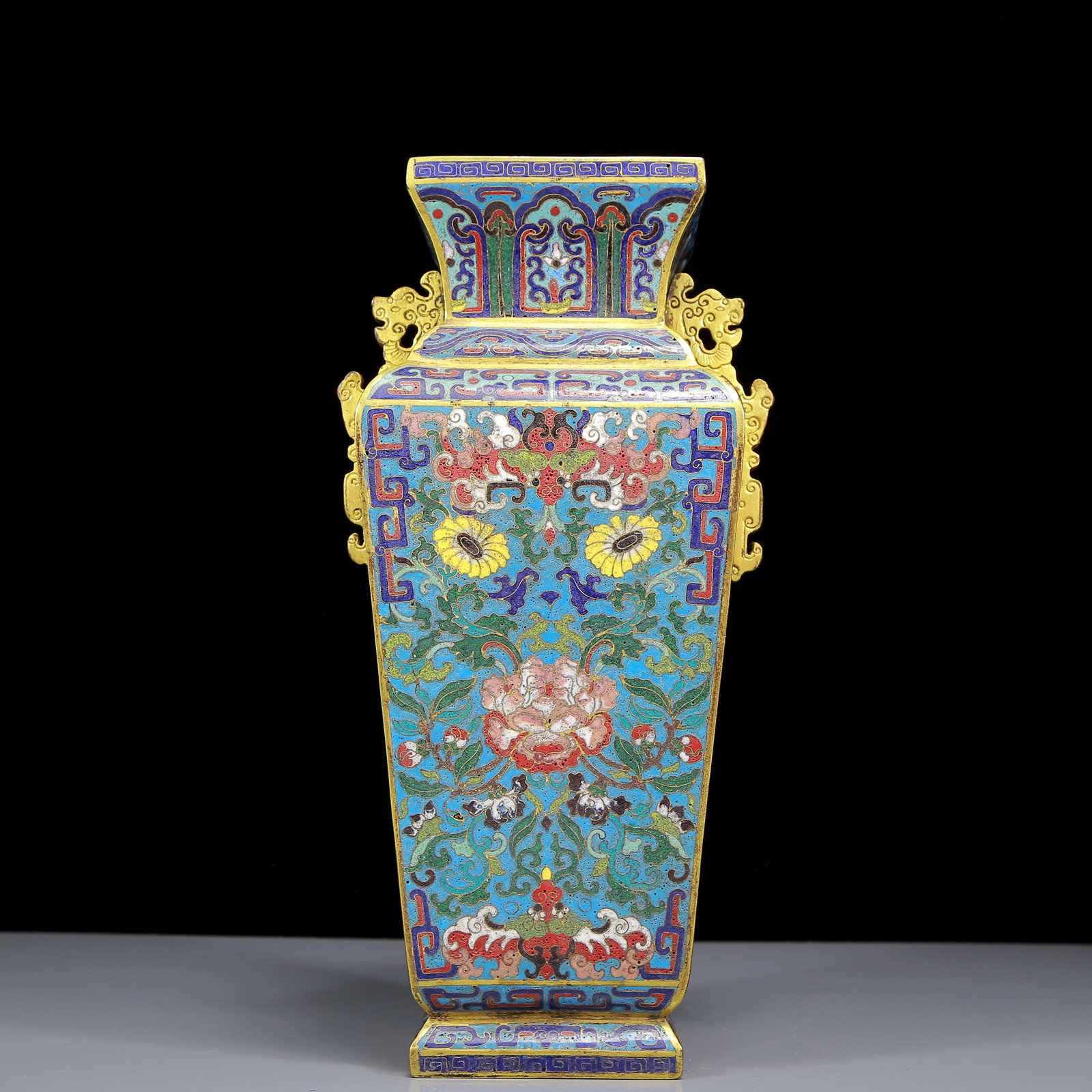 A Rare Cloisonne Flower Pattern Double-Ears Vase: A Rare Cloisonne Flower Pattern Double-Ears Vase,Qing Dynasty, China,Qianlong Four-character Mark,Size:6.7inx13.4in,Weight:3305g
