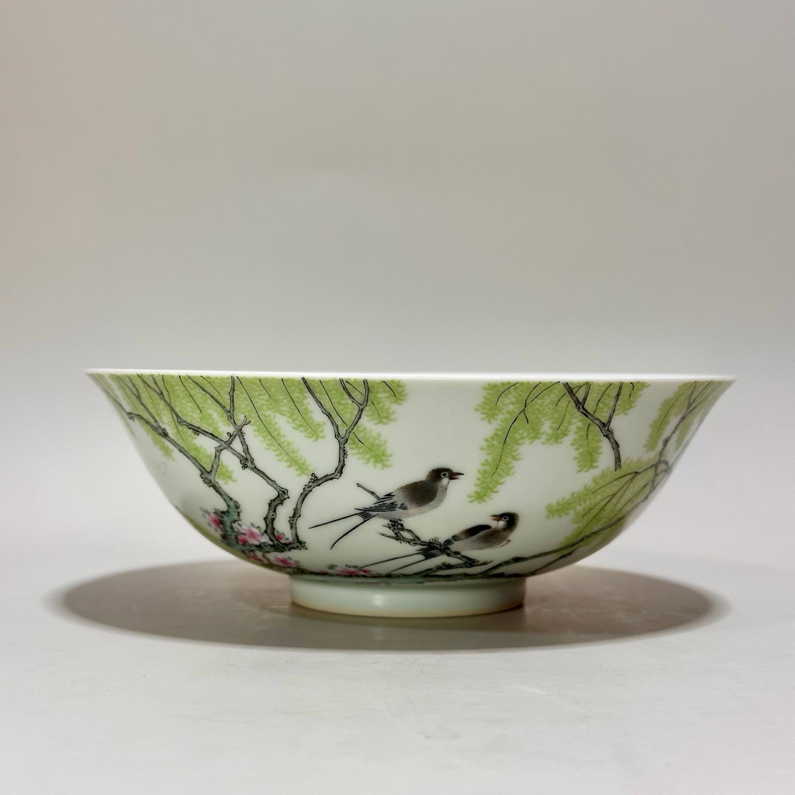 An Exquisite Enamel Flower and Bird Pattern Bowl,with poem: An Exquisite Enamel Flower and Bird Pattern Bowl,with poem,Qing Dynasty,China,Yongzheng Six-character Mark,Size:2.2inx6.1in