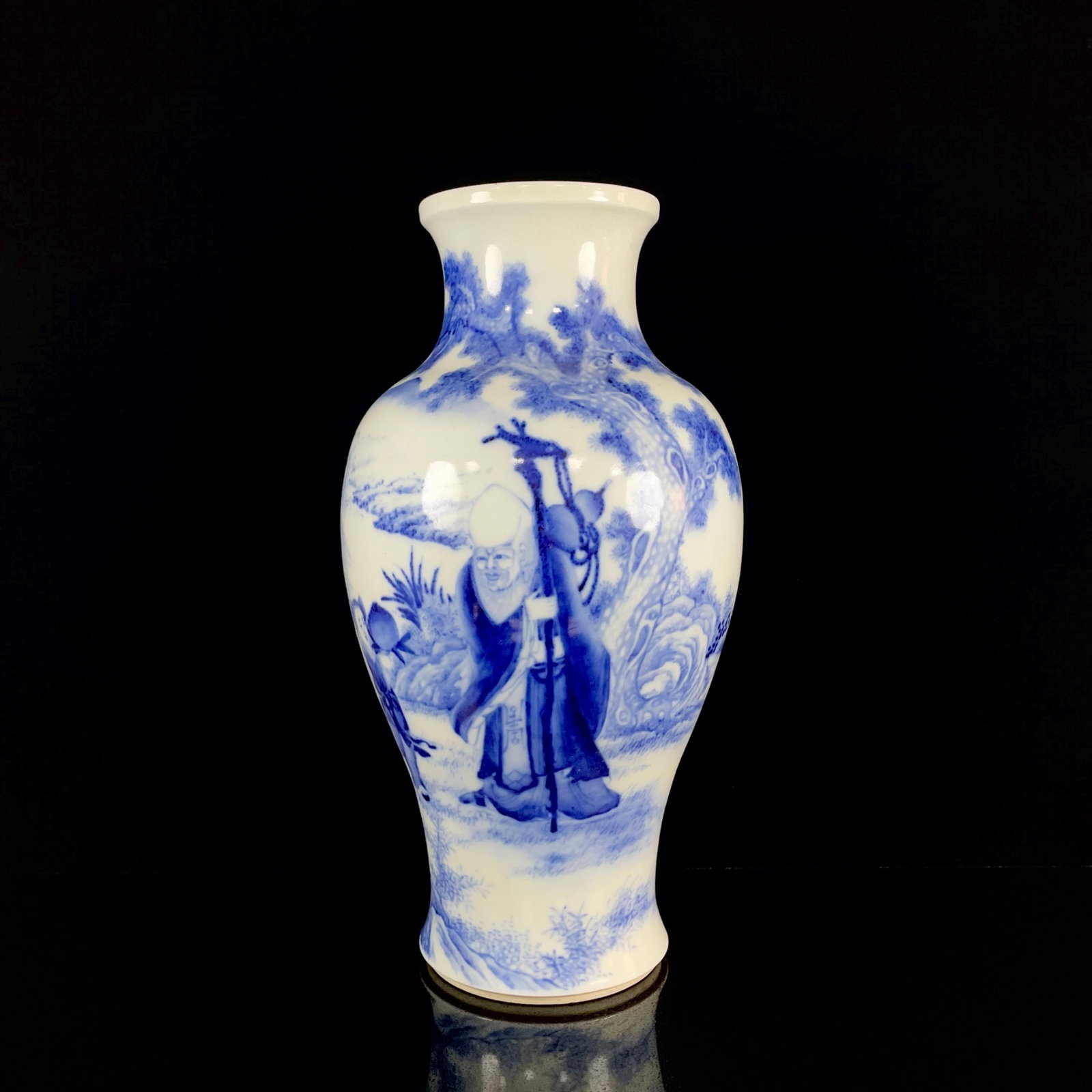A Rare Blue and White Character and Story Pattern Vase,with poem: A Rare Blue and White Character and Story Pattern Vase,with poem,Qing Dynasty,China,Qianlong Mark,Size:14.2inx7.9in