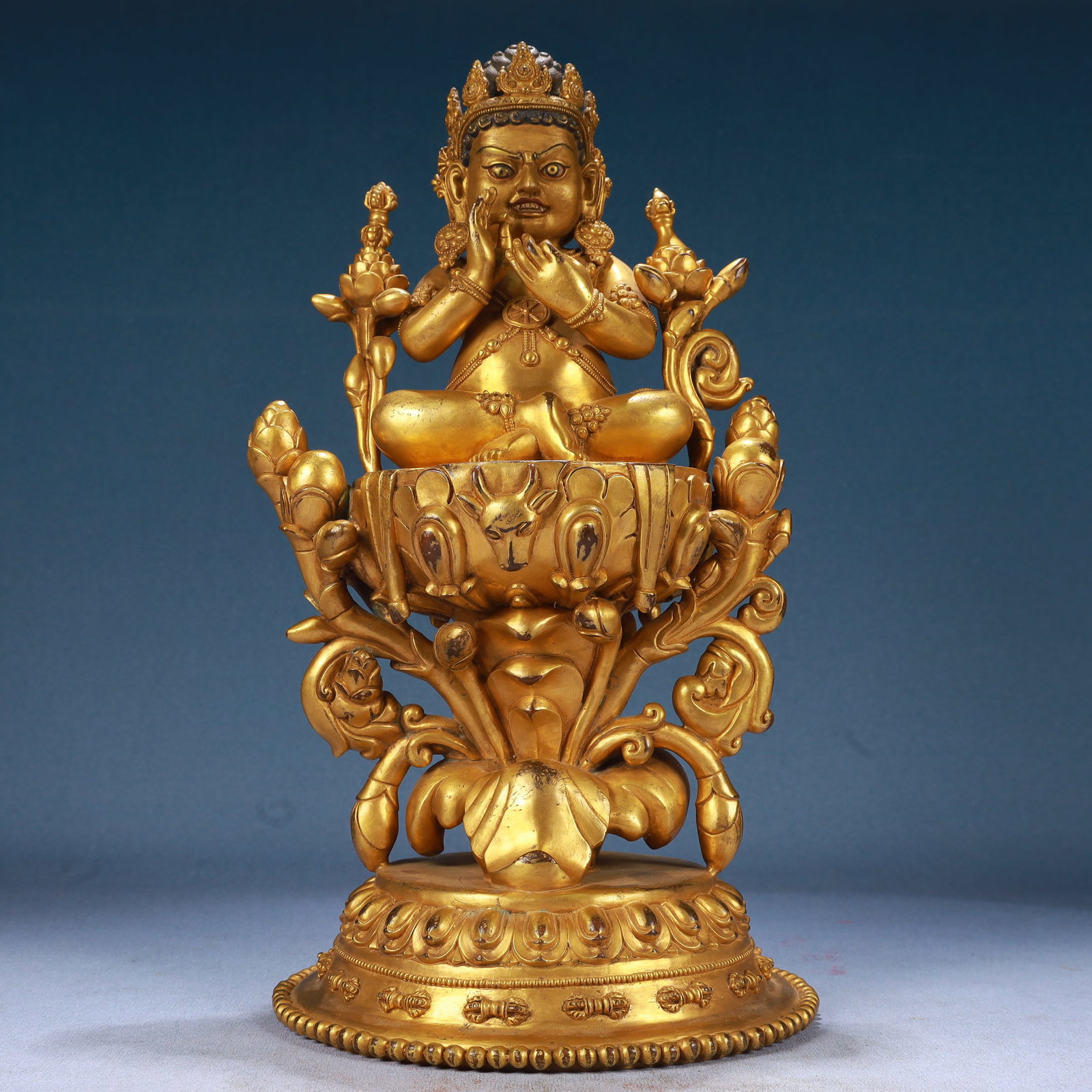 A Solemn Gilt Bronze Statue of Vajra: A Solemn Gilt Bronze Statue of Vajra,Qing Dynasty, China,Size:7.5inx14.6in,Weight:8500g 铜鎏金金刚像,中国清代