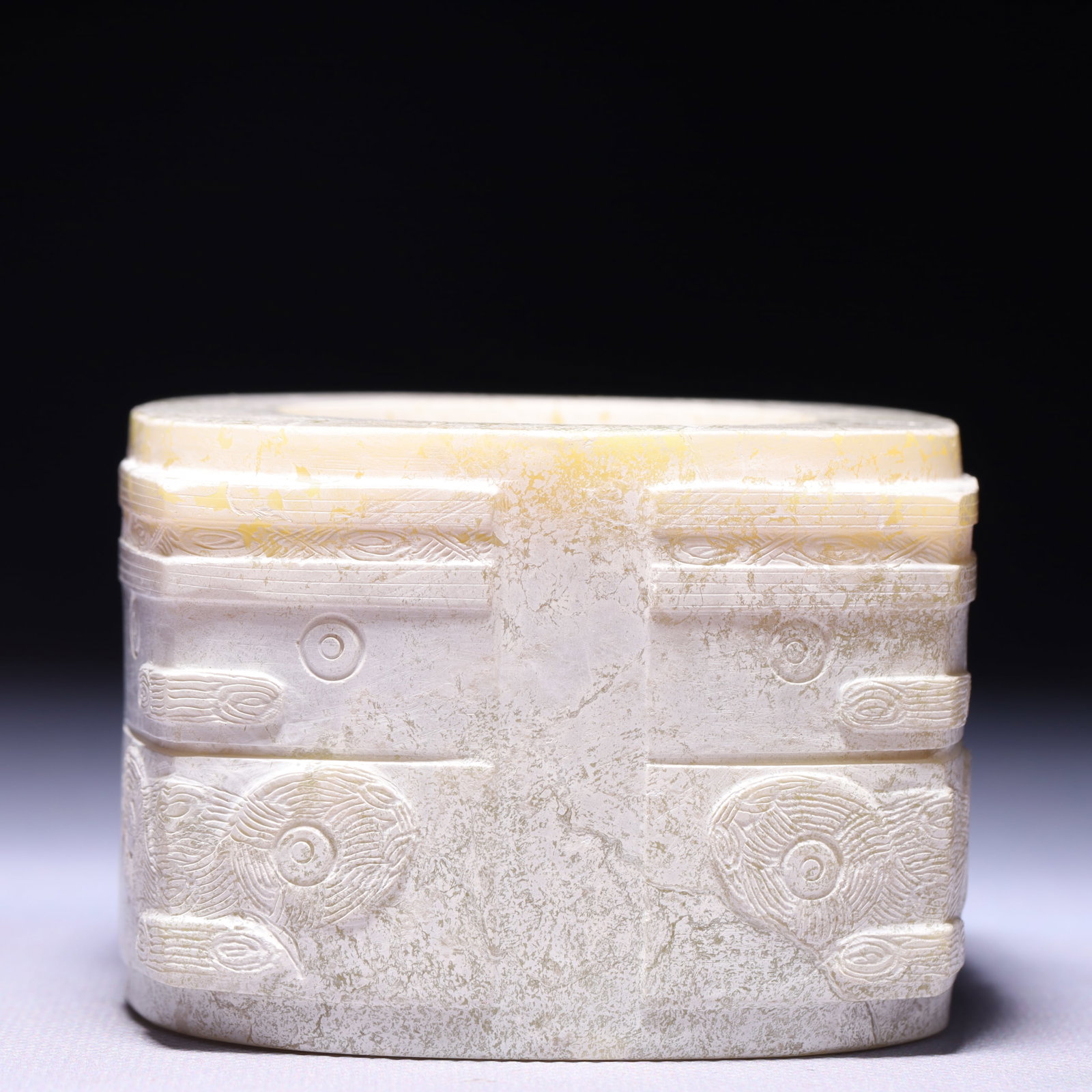 An Archaic Hongshan Culture White Jade Beast-Face Pattern Jade Cong: An Archaic Hongshan Culture White Jade Beast-Face Pattern Jade Cong,Ancient Time,China,Size:3.3inx2.4in,Weight:651g 红山文化白玉兽面纹玉