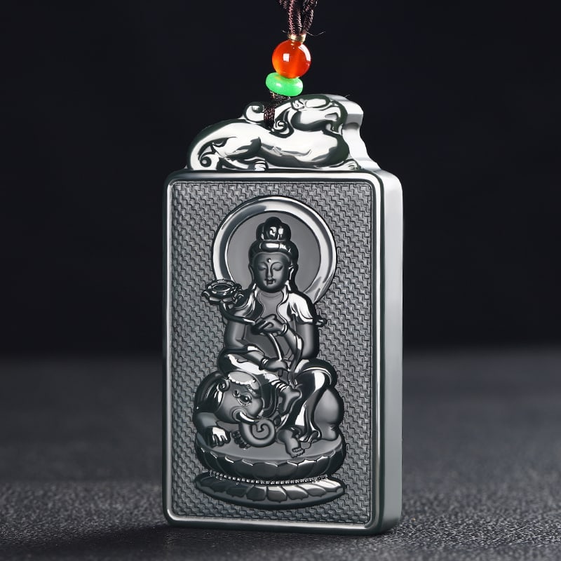 An Exquisite Cyan jade Statue of Samantabhadra Pendant: An Exquisite Cyan jade Statue of Samantabhadra Pendant,Size:2.8inx1.5inx0.3in 青玉普贤菩萨像挂件