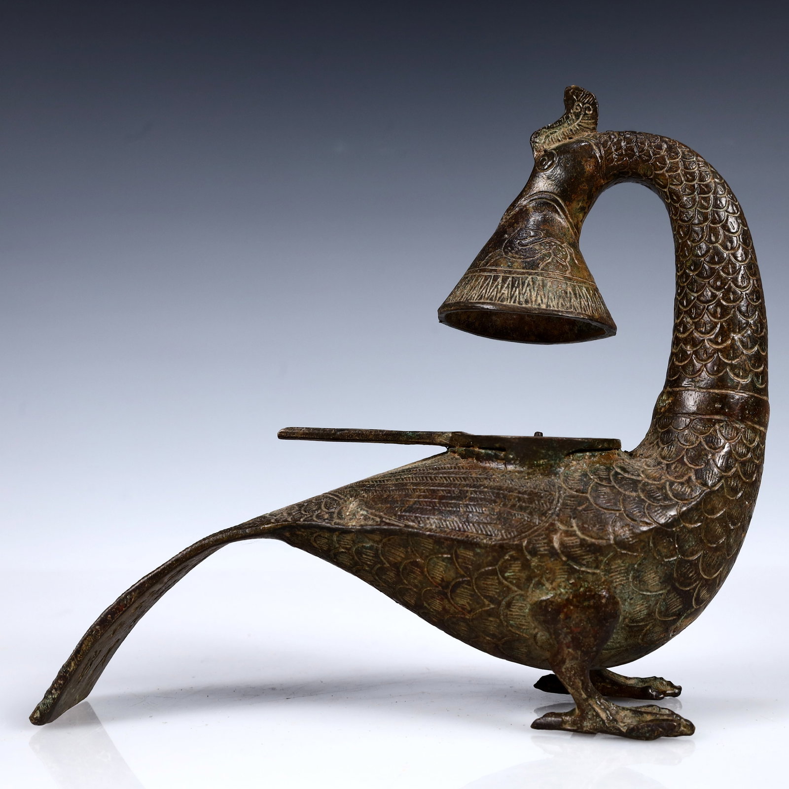 A Rare Bronze Phoenix Candlestick - 8