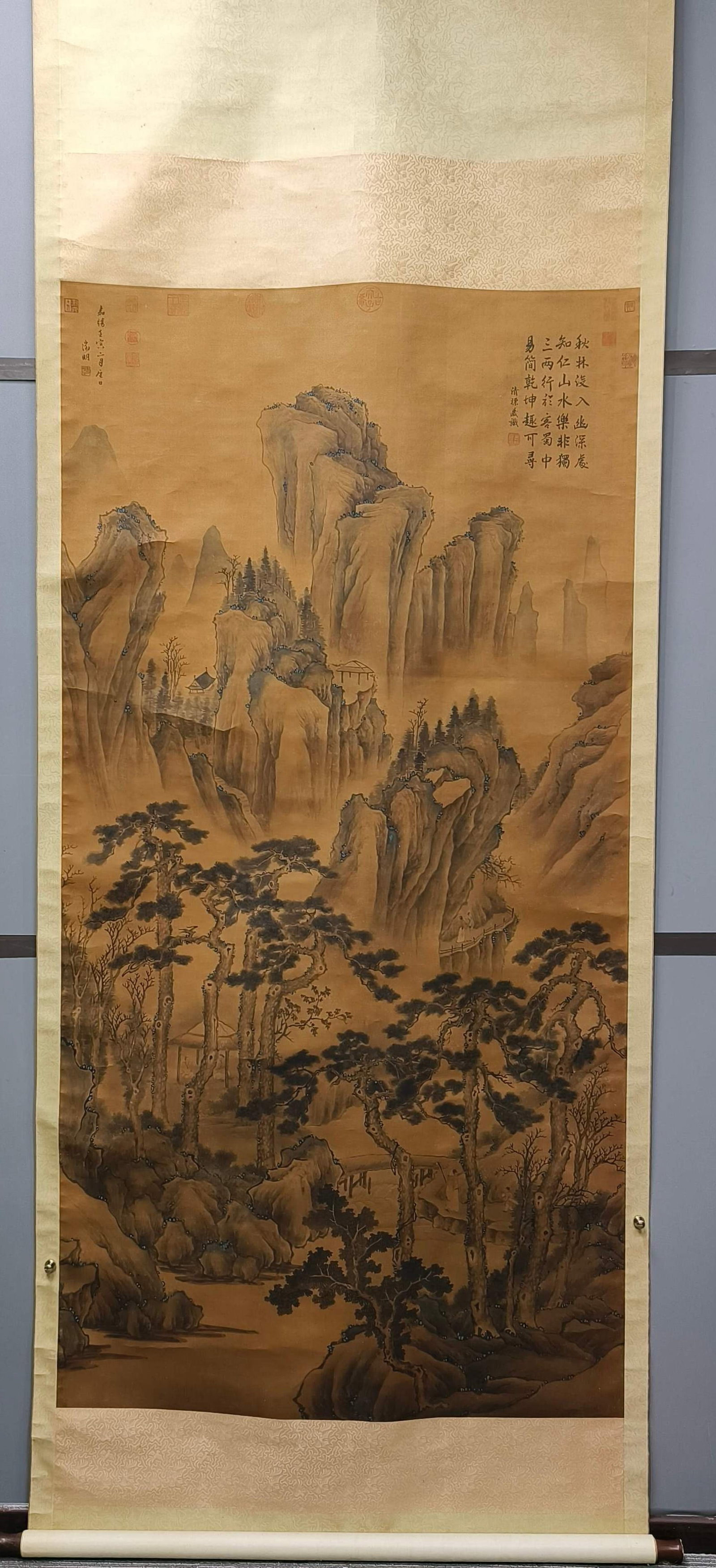 A Chinese Vertical Scroll Ink Painting of Landscape on Paper (1 of 9)