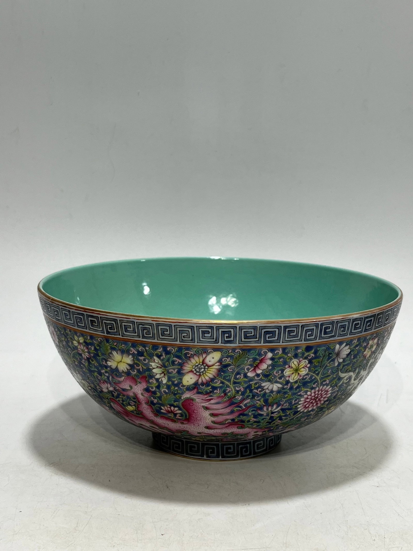 An Exquisite Famille-Rose Painted Gold Lotus and Phoenix Pattern Bowl: An Exquisite Famille-Rose Painted Gold Lotus and Phoenix Pattern Bowl,Qing Dynasty,China,Daoguang Six-character Mark,Size:8.3in 粉彩描金缠枝莲凤纹