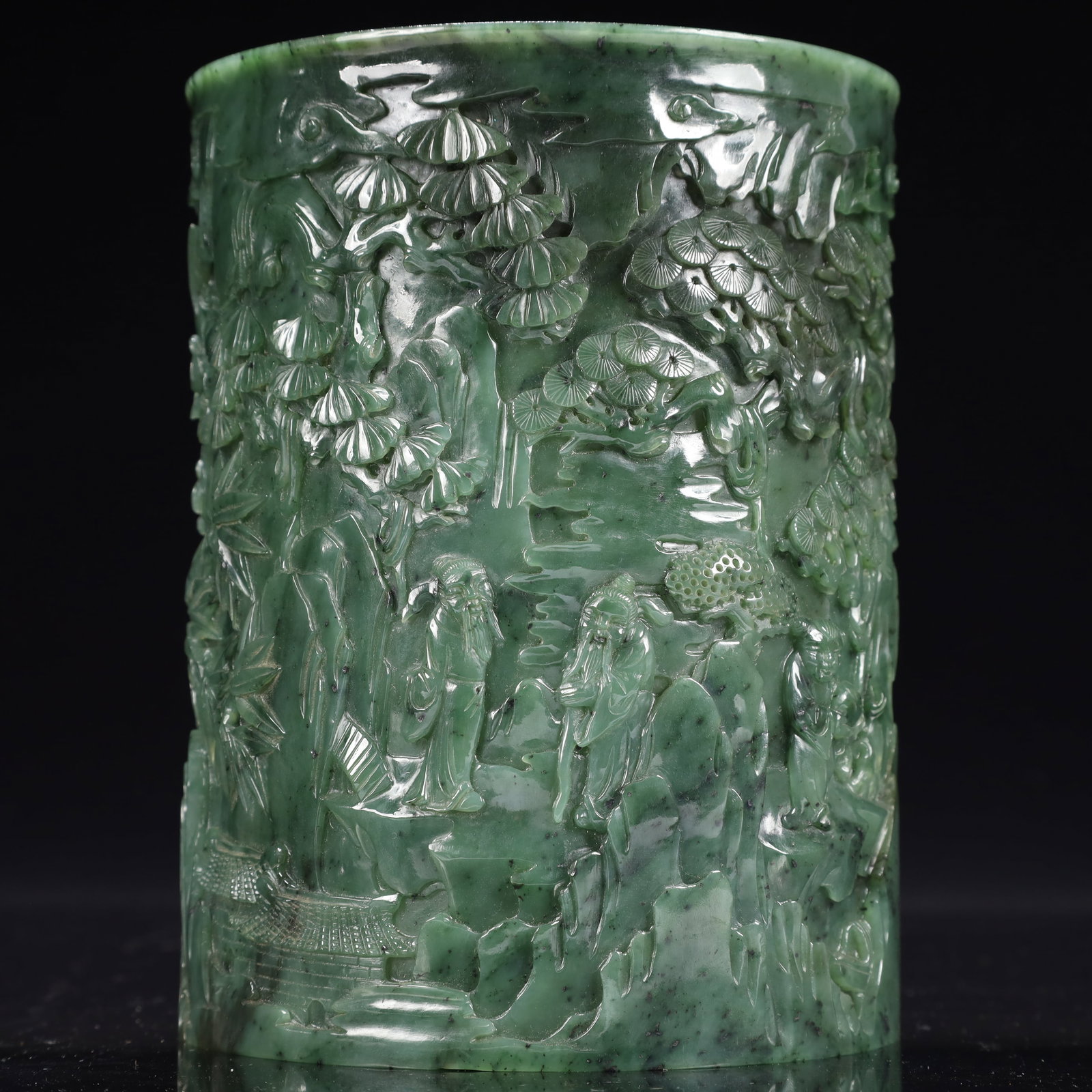 An Exquisite Jasper Landscape and Figure Pattern Brush Pot (1 of 14)